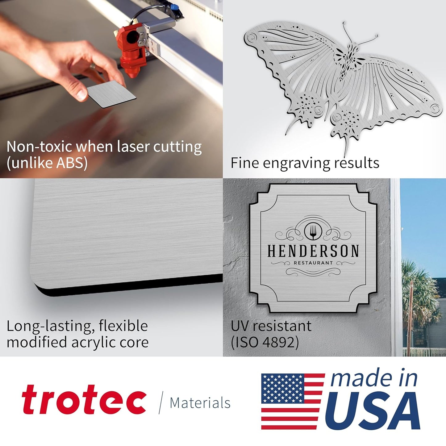 Trotec | Metallic Looking Acrylic Sheet | 12"x20"x1/8", 4 Pcs | Brushed Aluminum/Black | Metallic Finish - Scratch Resistant for Laser Engraving & Cutting,Printing,Glowforge,Name Plate | USA Made