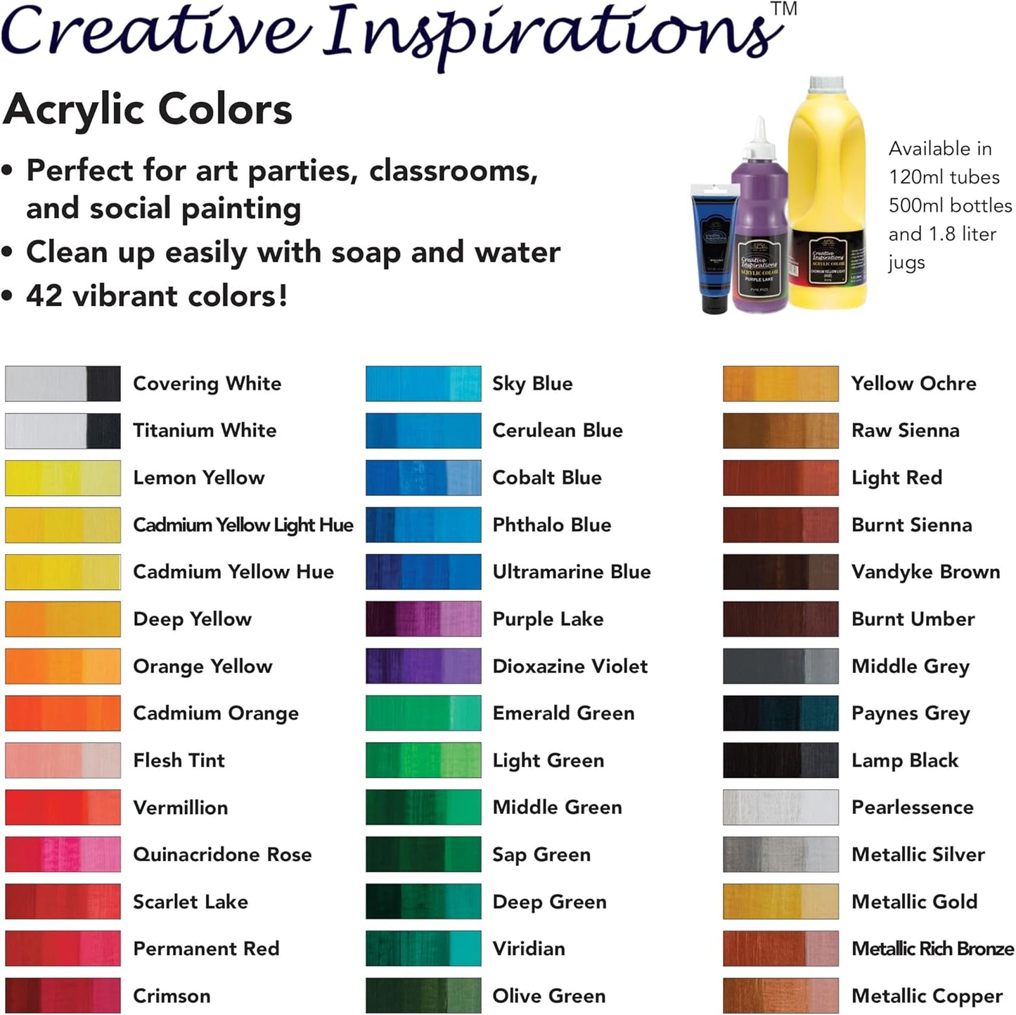 Creative Inspirations Acrylic Paint - Metallic Silver - 120 mL Tube - Smooth & Creamy Consistency, Vibrant Pigmentation, Great Coverage for Artists - Clean Up with Soap & Water