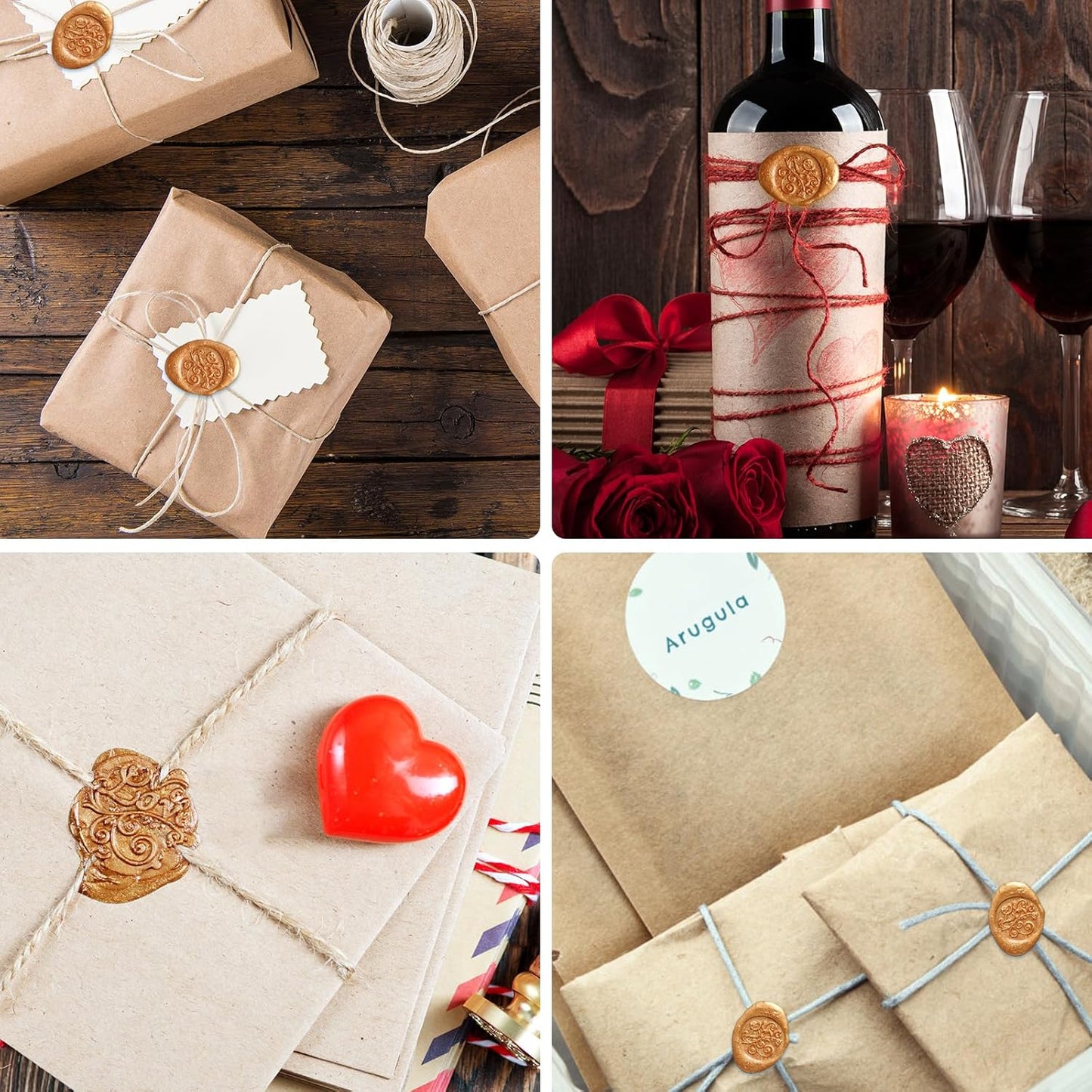 500 Pcs Dark Gold Octagon Wax Seal Beads Kit with 4 Pcs Tea Candles 1 Pc Melting Spoon for DIY Crafts Letters Wedding Wine Bottle Sealing