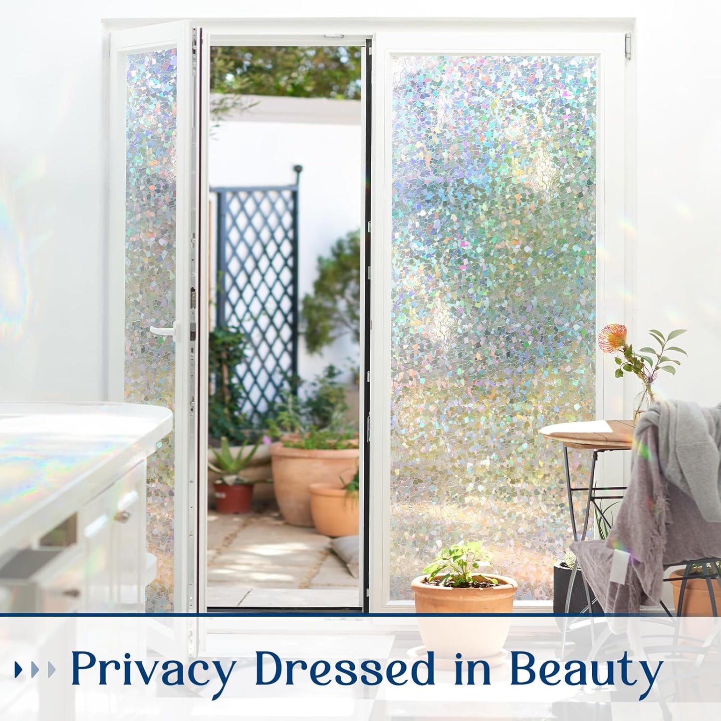 Haton Window Privacy Film, Rainbow Stained Glass Window Clings, 3D Decorative UV Sun Blocking Sticker, Removable Static Cling Heat Control Tint for Home Door, 23.6" x 157.4" Non-Adhesive