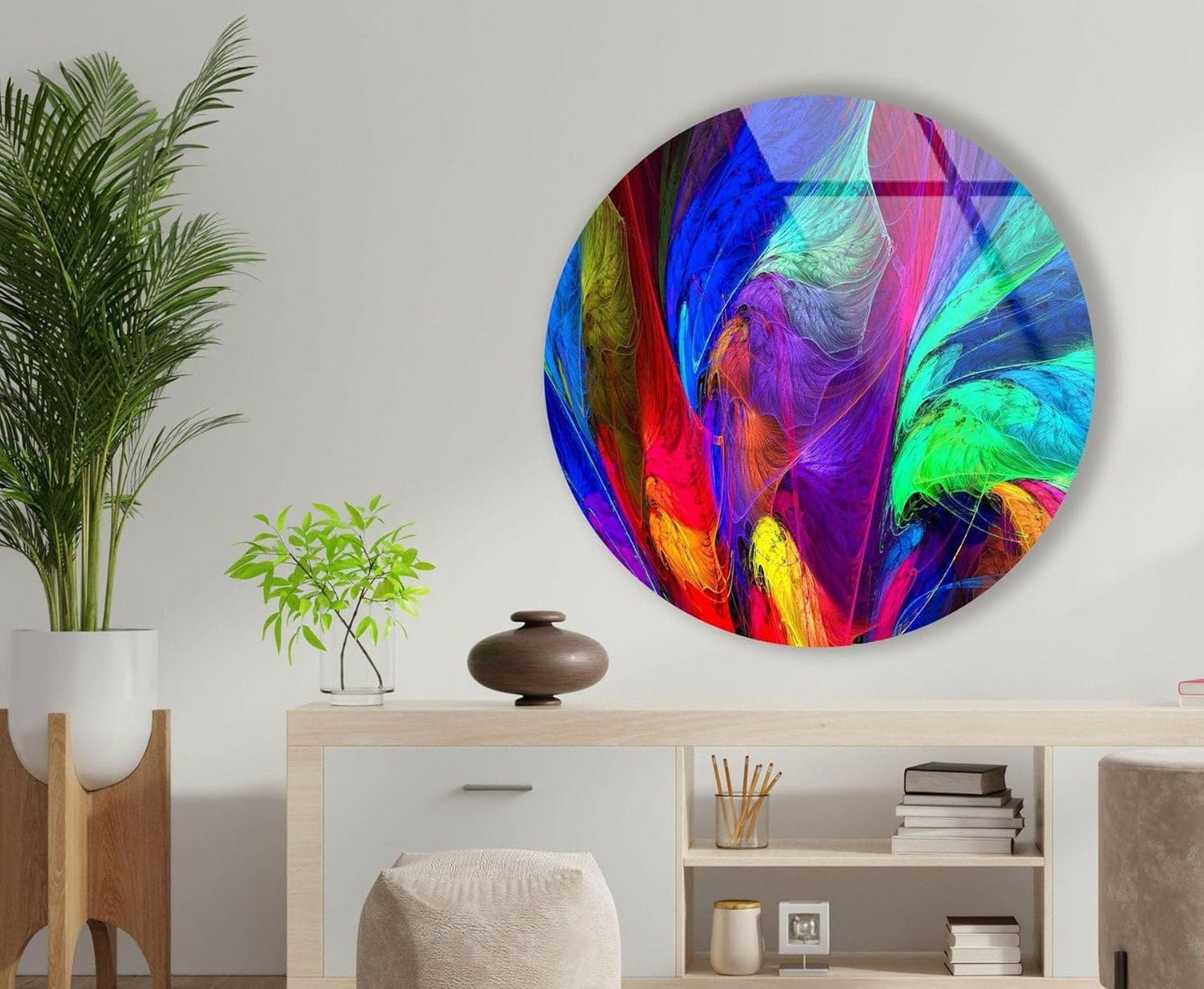 My Photostation.com 20''(50cm) Diameter Neon Colors Abstract Round Glass Wall Art Tempered Glass Printing Wall Decor Large Wall Art Wall Hangings