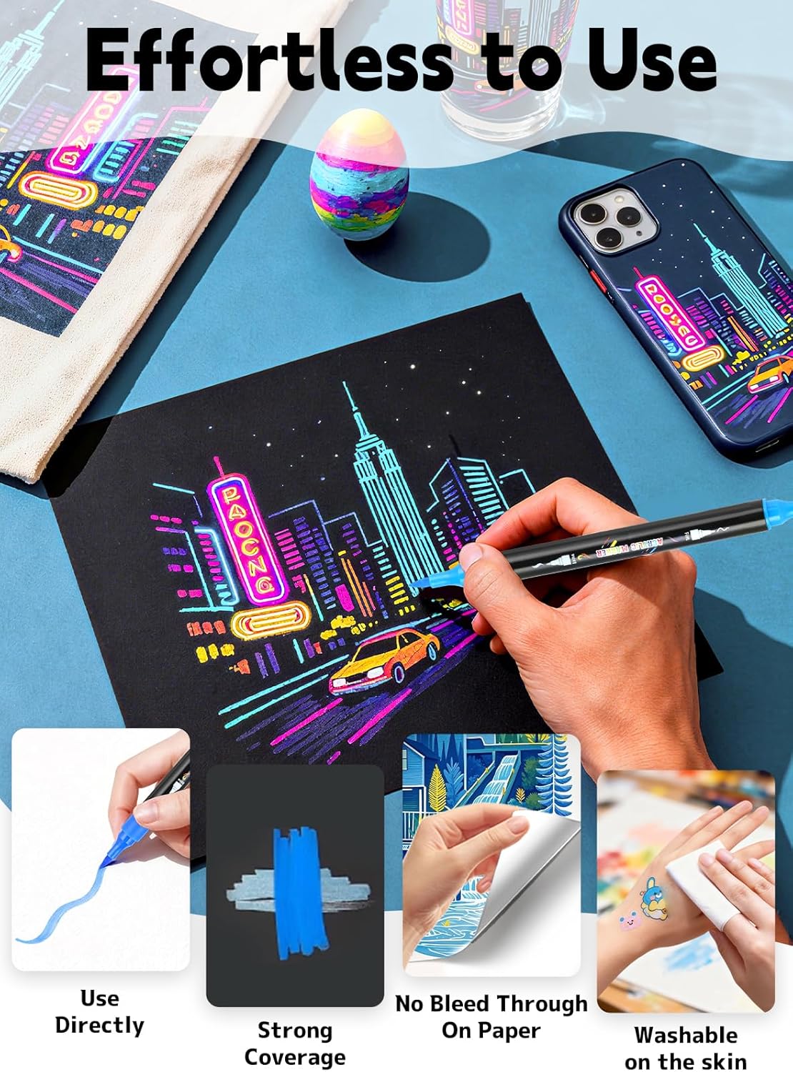 48 Colors Acrylic Paint Markers, Dual Tip Acrylic Paint Pens with Brush and Fine Tips for Kids, Adults, Wood, Canvas, Stone, Rock Painting, Glass, Ceramic Surfaces, DIY Crafts Making