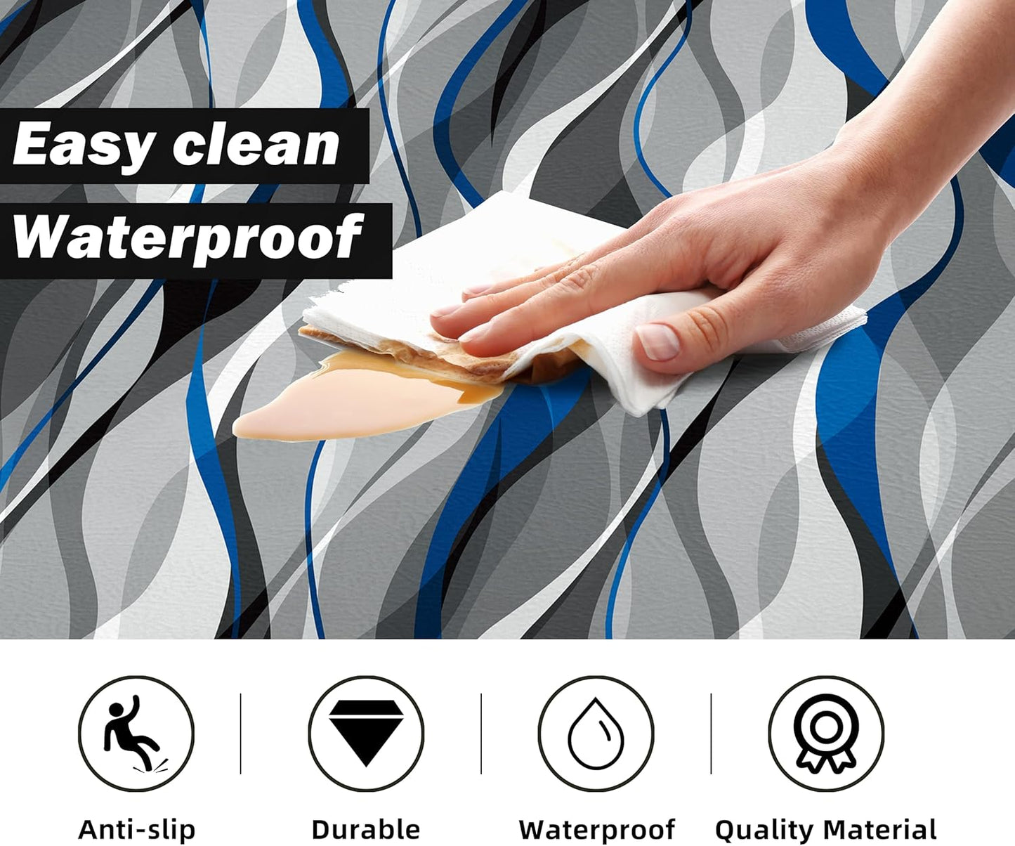 Kitchen Mats for Floor Modern Abstract kitchen rugs Grey and Blue Stripe Anti Fatigue Kitchen Mats Waterproof Floor Mats Cushioned Non-Skid Standing Mats for Kitchen, Set of 2,17.3 x 28+17.3 x 47
