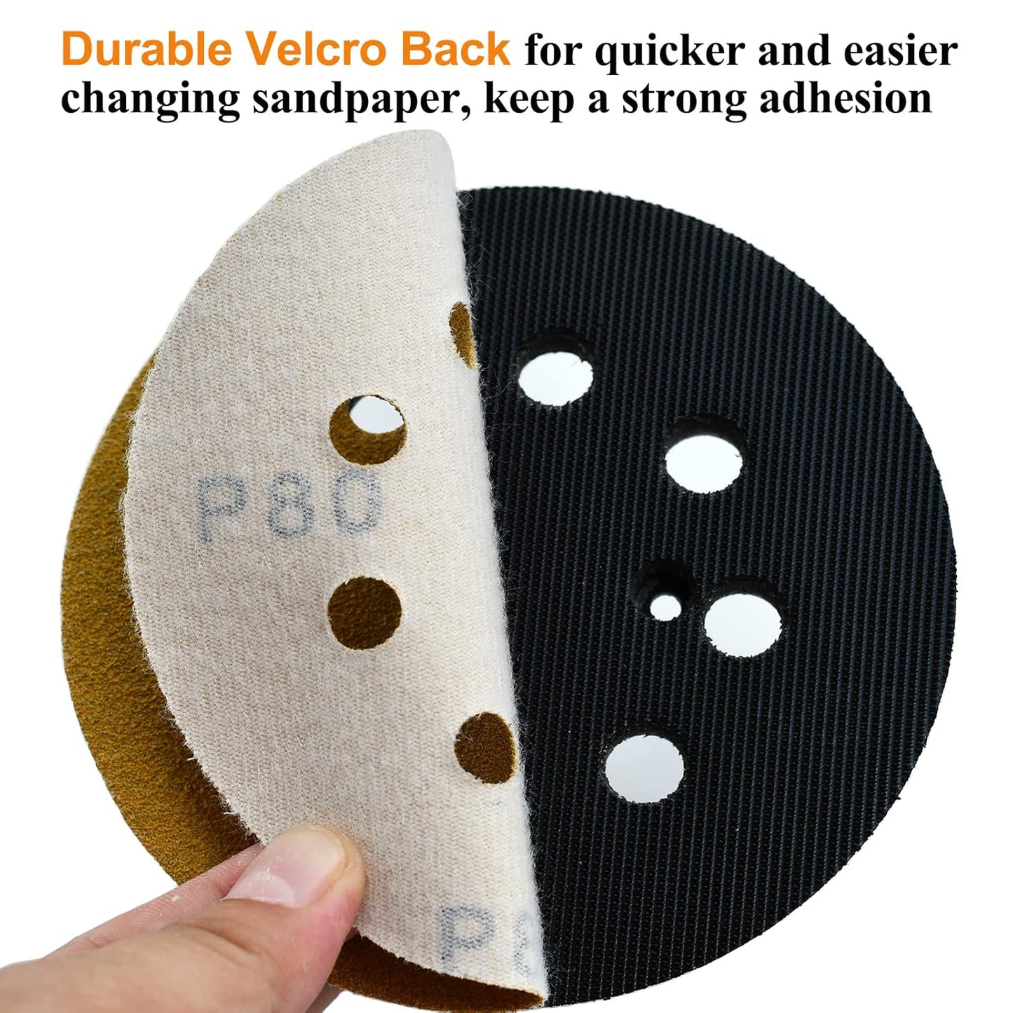 5-Inch 8-Hole Hook and Loop Sanding Discs 80-Grit Random Orbit Sandpaper, 50-Pack