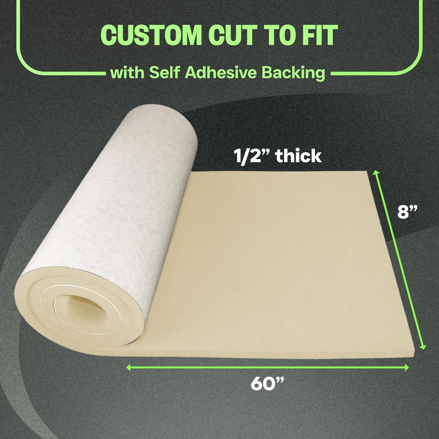 XCEL Foam Roll with Self Adhesive – Beige, 60" x 8" x 1/2" Closed Cell Foam Rubber Water Resistant Padding Sheet Home, Marine, Garage, Auto Insulation & Cosplay (Beige, 60" x 8" x 1/2")