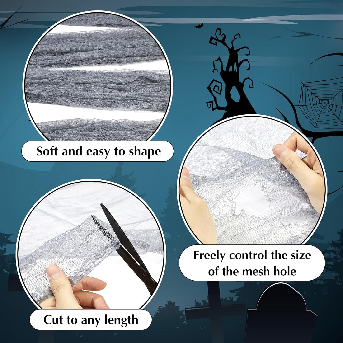 Boao Halloween Cheese cloth 39.37 x 393.7 Inch Gray Cheesecloth Roll for Crafts Large Cotton Muslin Gauze Fabric for Halloween Outdoor & Indoor Spooky Decoration