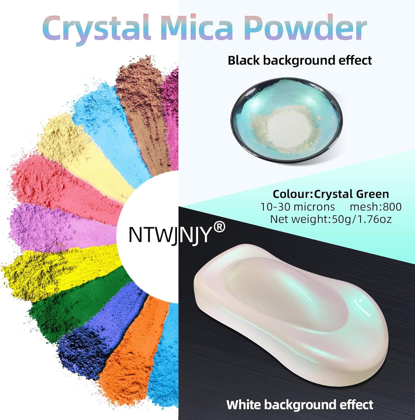 Crystal Green Mica Powder for Epoxy Resin，Natural Shimmer Mica Powder Used for Coloring Resin Artwork, car Spray Paint, Candles, soap, Lip Gloss, Nail Polish(50g/1.7oz)