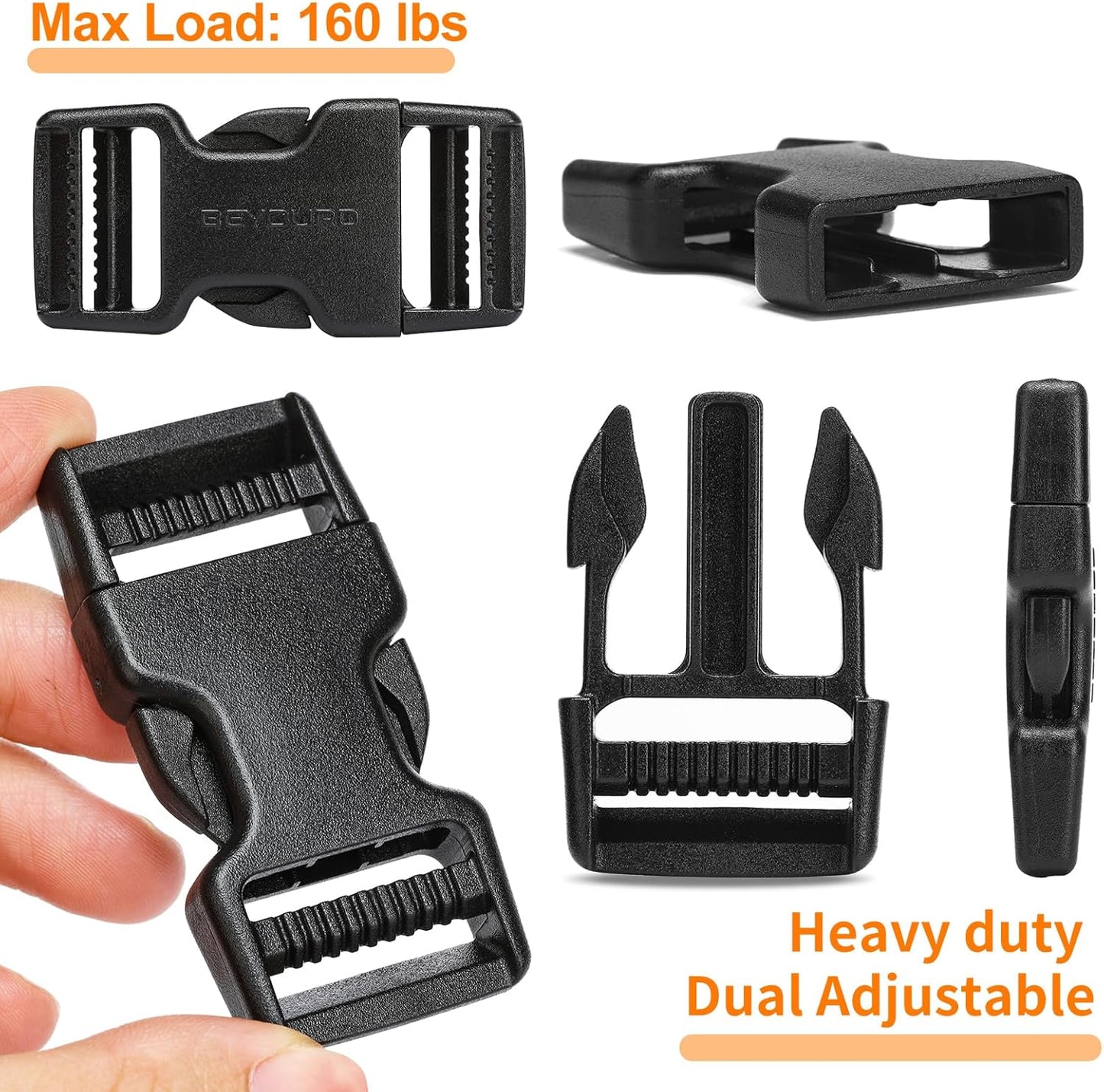 Buckles and Straps Set 1": 6 Yards of Thick Nylon Webbing, 6-Pack Heavy Duty Adjustable Quick Side Release Plastic Buckles, 12 Tri-Glide Slide Clips, Black (1-Inch Combo Set)
