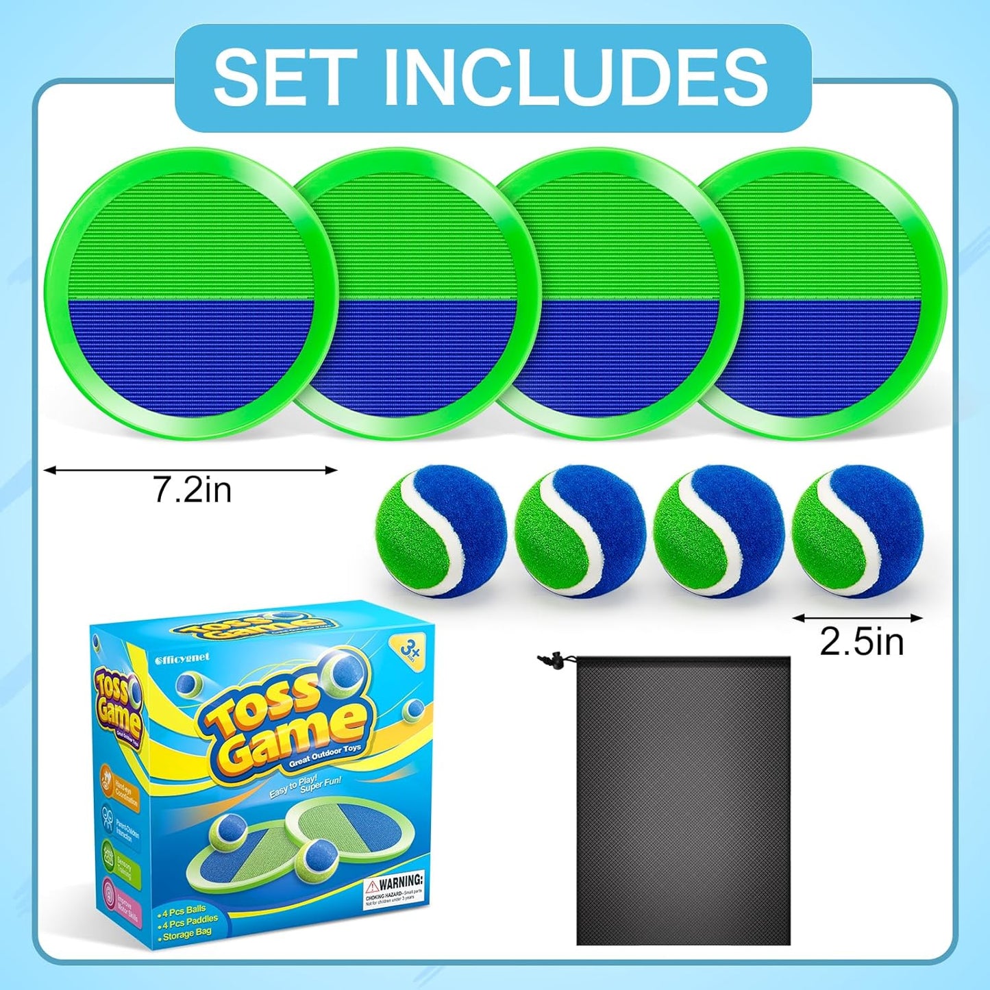 Outdoor Toys for Kids Ages 4-8, Outside Game for 3 4 5 6 7 8-12 Year Old Boys Girls, Catch Ball Toss Game for Pool, Beach, Yard- Toddlers Birthday Gifts Easter Basket Stuffers(4Pcs Green Paddles)