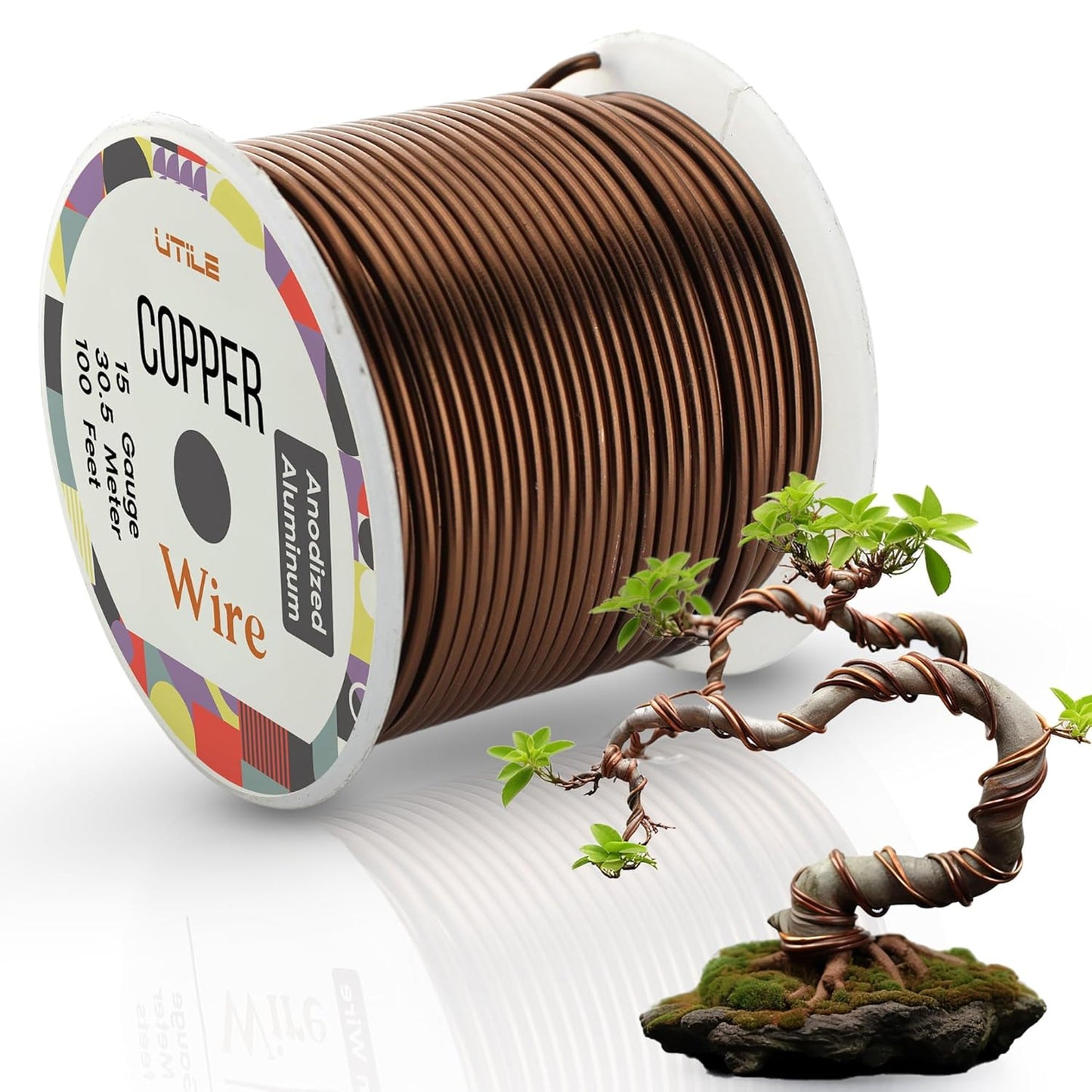 UTILE Bonsai Wire - Armature Aluminum Wire 100 ft 15 Gauge 1.8 mm Bonsai Training Wire, Tree Kit, Plant, Sculpting, Clay, Crafts, Bendable, Gardening, Beading and Jewelry Making (Copper)