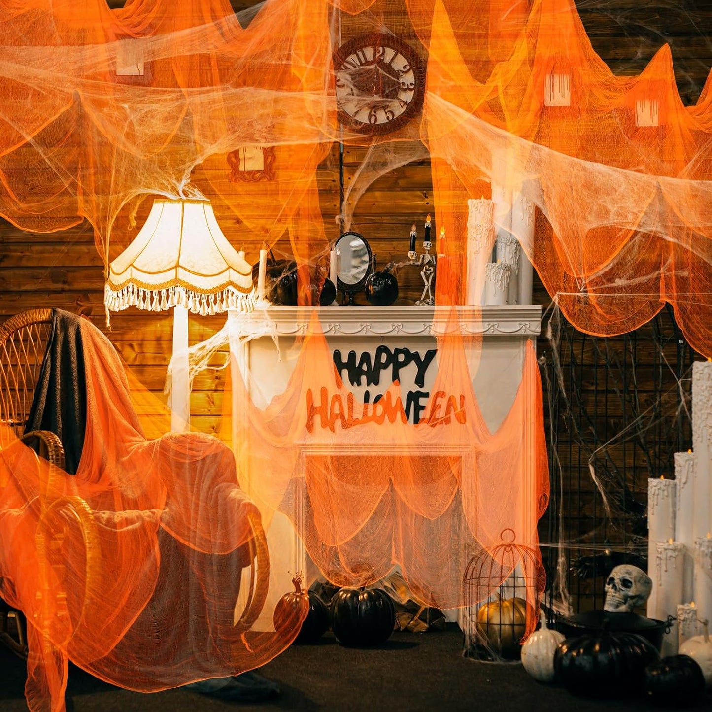 Boao Halloween Cheese cloth 85 x 197 Inch Orange Cheesecloth Roll for Crafts Large Cotton Muslin Gauze Fabric for Halloween Outdoor & Indoor Spooky Decoration