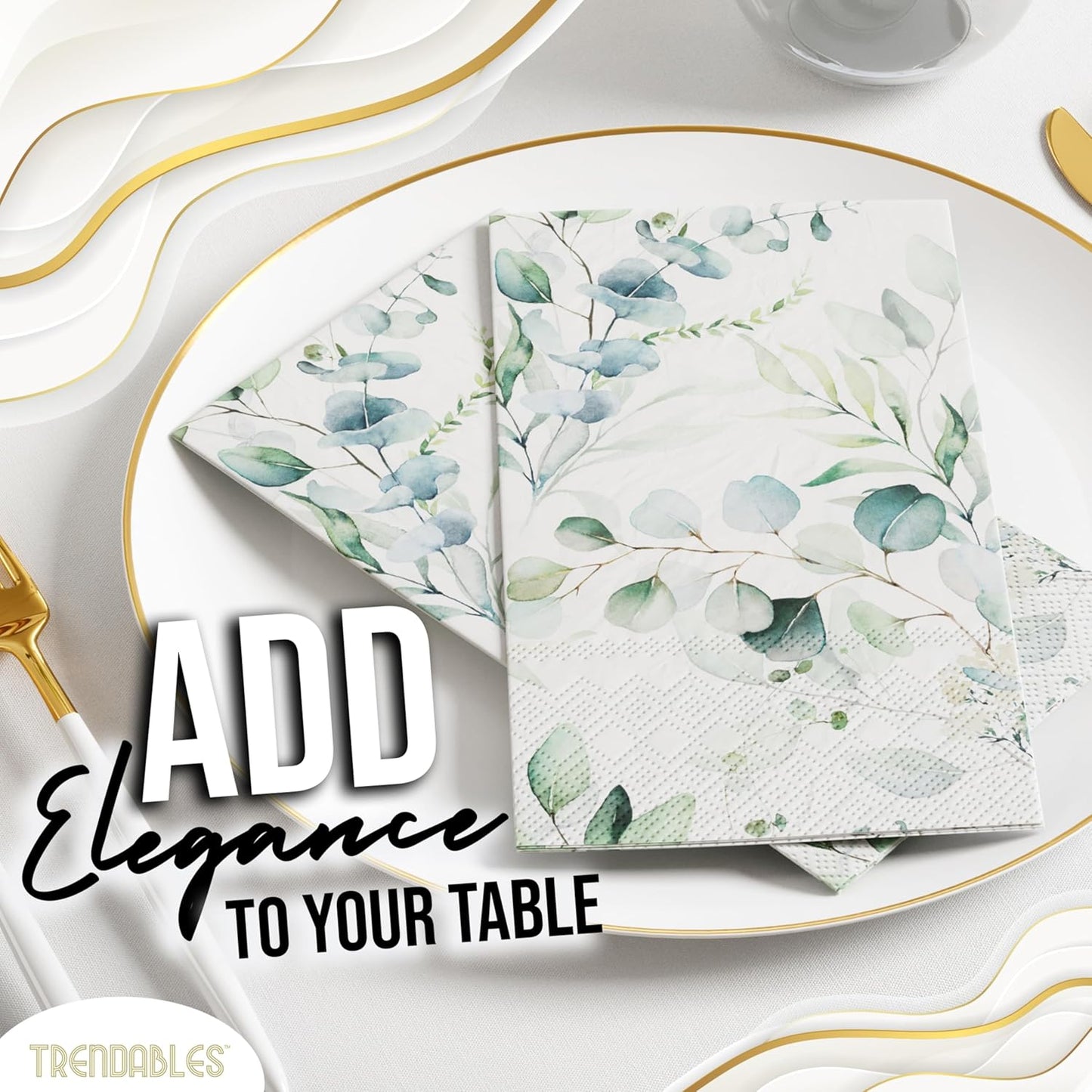 Trendables Sage Green Napkins for decoupage 100 Pcs 3 Ply Eucalyptus Napkins Decorative Guest Towels Disposable Bathroom, Flower Design For Tea Party Decorations, Dinners & Weddings