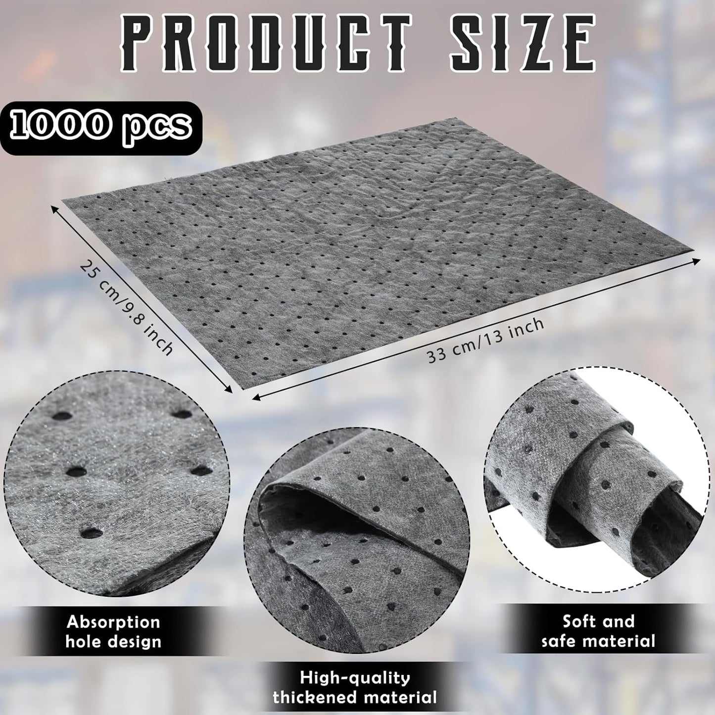 Hoolerry Oil Absorbent Pads Weight Dimpled Pad Garage Accessories Water Absorbent Mat Oil Spill Mat for Absorbing Protecting Home Garage Basement (100 Pcs,Gray,9.8 x 13 Inch)