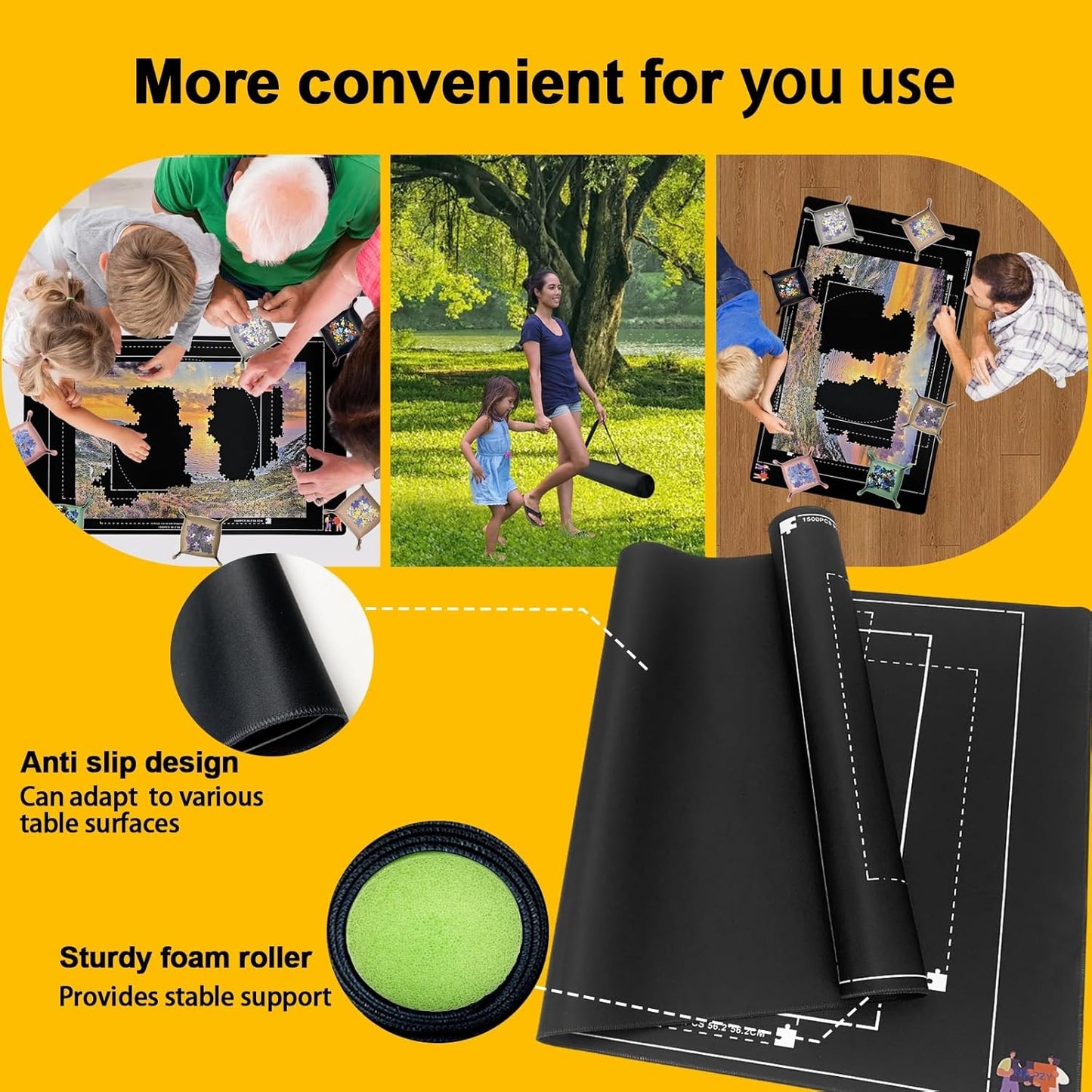 Napzy Rubber Puzzle Mat,Puzzle Matt Rollup,1500 Piece Puzzles Play Mat Has 6PCS Leather Puzzles Sorting Trays,41'' * 25'' Portable Jigsaw Keeper,Jigsaw Saver Board Roll Up with Storage Bag,Gift Box