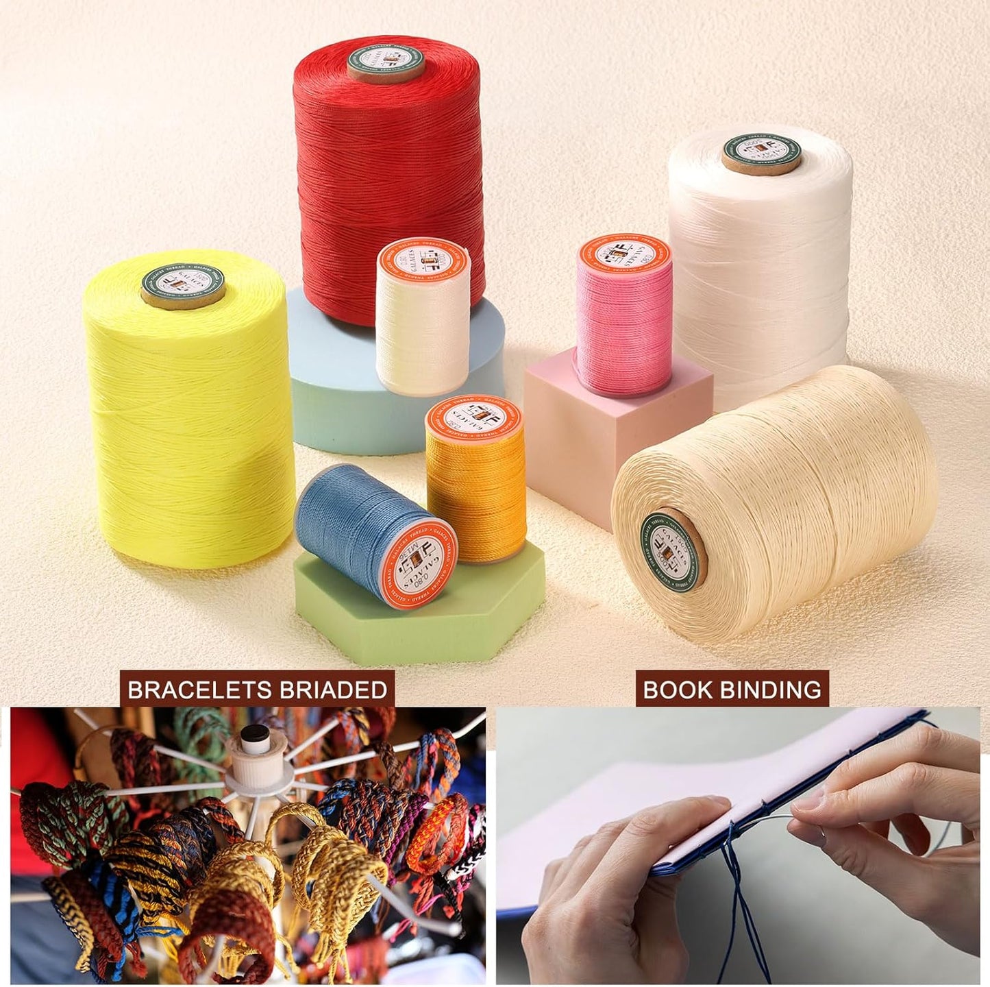 uxcell Round Leather Sewing Waxed Thread, 55m / 60 Yards Polyester Wax String, 0.80mm Wax Stitching Cord for Leather Crafts, Bookbinding, Bracelets Braided, Bright Green, 2pcs