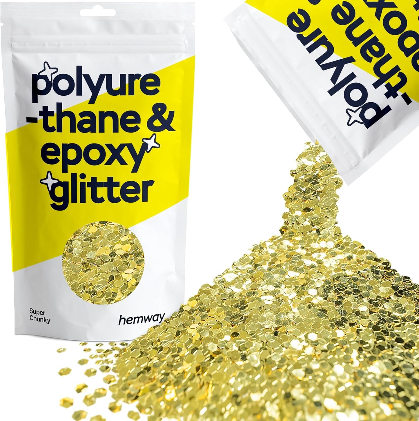Hemway Glitter for Resin 100g Sand Gold Metallic Crystals for Epoxy Craft Super Chunky Flakes Tumblers Wax Melt