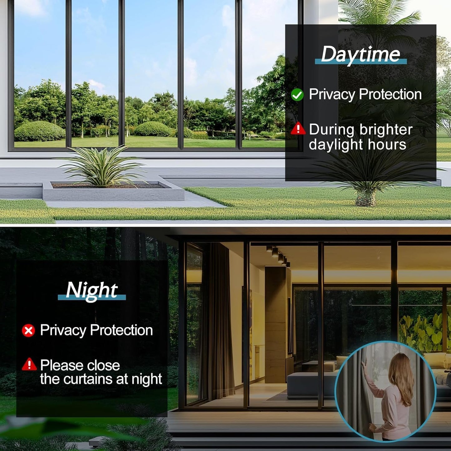 DOWELL One Way Window Privacy Film with 3 Tools Window Tint for Home Sun Blocking Heat Control Anti UV Reflective Mirror Covering See Out Not in for House and Office Black Silver 35.4" X 157.4"