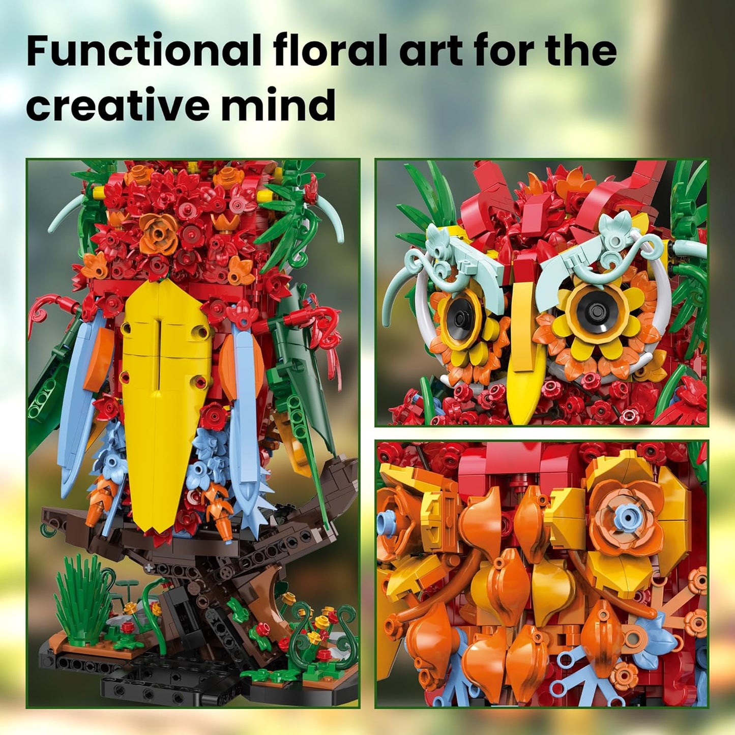Sillbird Owl Flower Building Sets for Adults for Women Girlfriend Men Her, Artificial Floral Animals for Home Office Decorations for Table Desk - Creative Botanical Collection Model