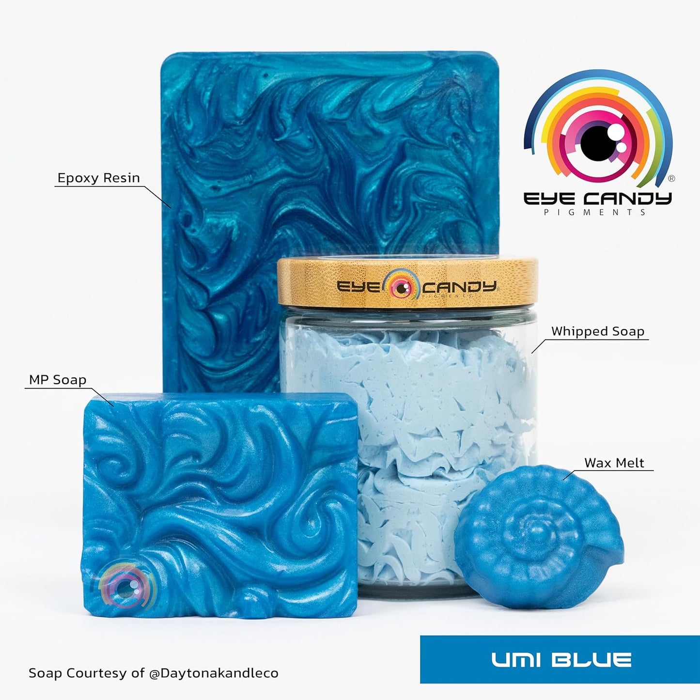 Eye Candy Pigments Premium Blue Mica Powder - Umi Blue (50gr) - for Epoxy, Resin, Soap, Paint, Woodworking, Acrylic Pouring, Bath Bombs, Fishing Lures - DIY Arts and Crafts Additive