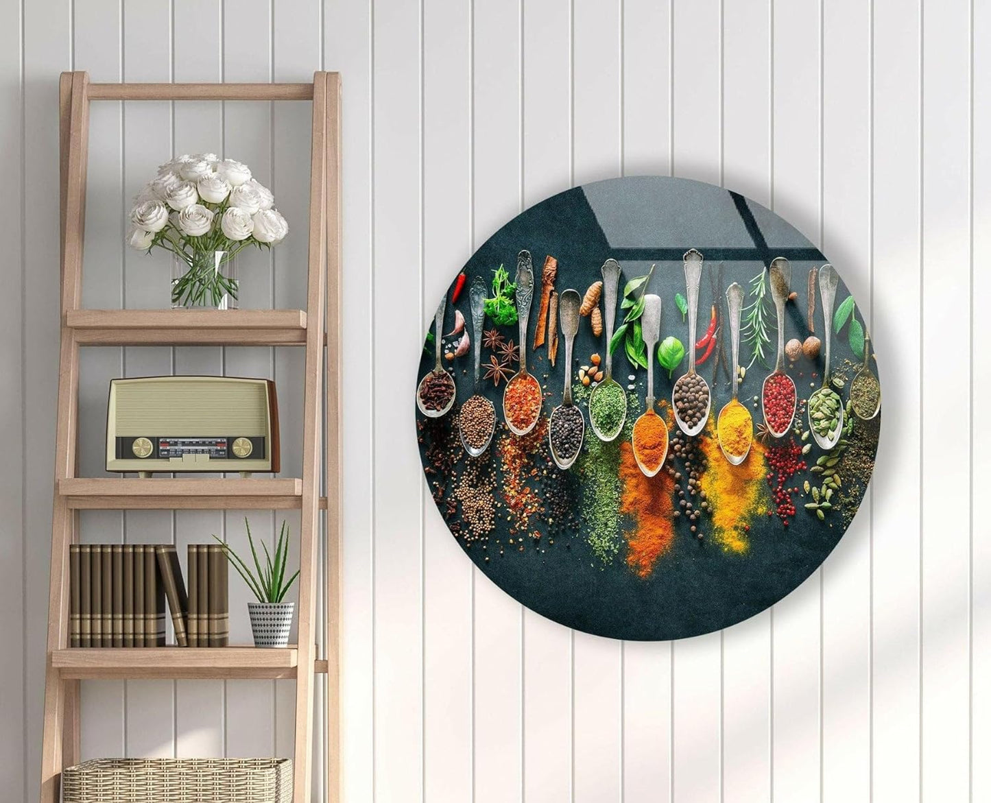 My Photostation.com 20''(50cm) Diameter Colorful Herbs Round Glass Wall Art Tempered Glass Printing Wall Decor Large Wall Art Wall Hangings