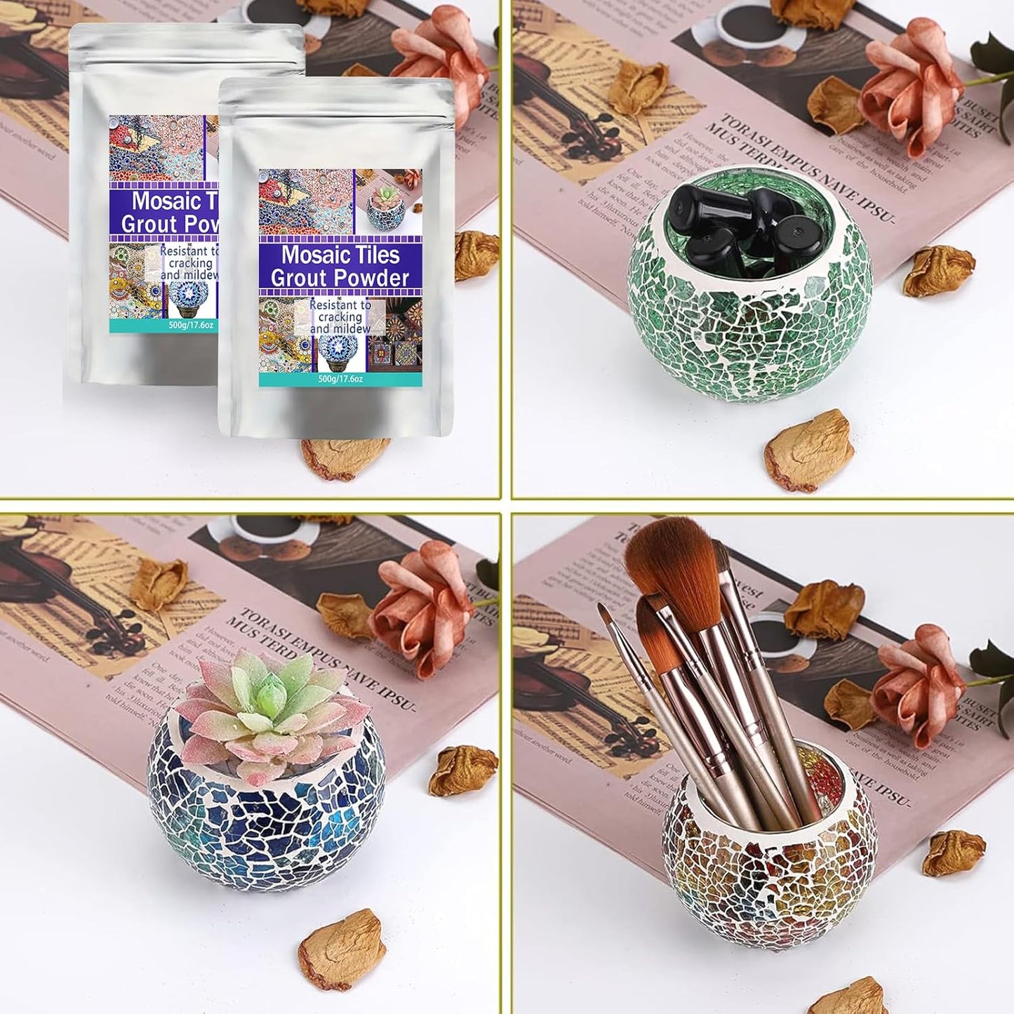 Mosaic Grout, Mosaics Tile Tools, Mosaic Tile Accessories – Essential for Handmade Grouting and Perfect for DIY Craft Projects (White, 500G)