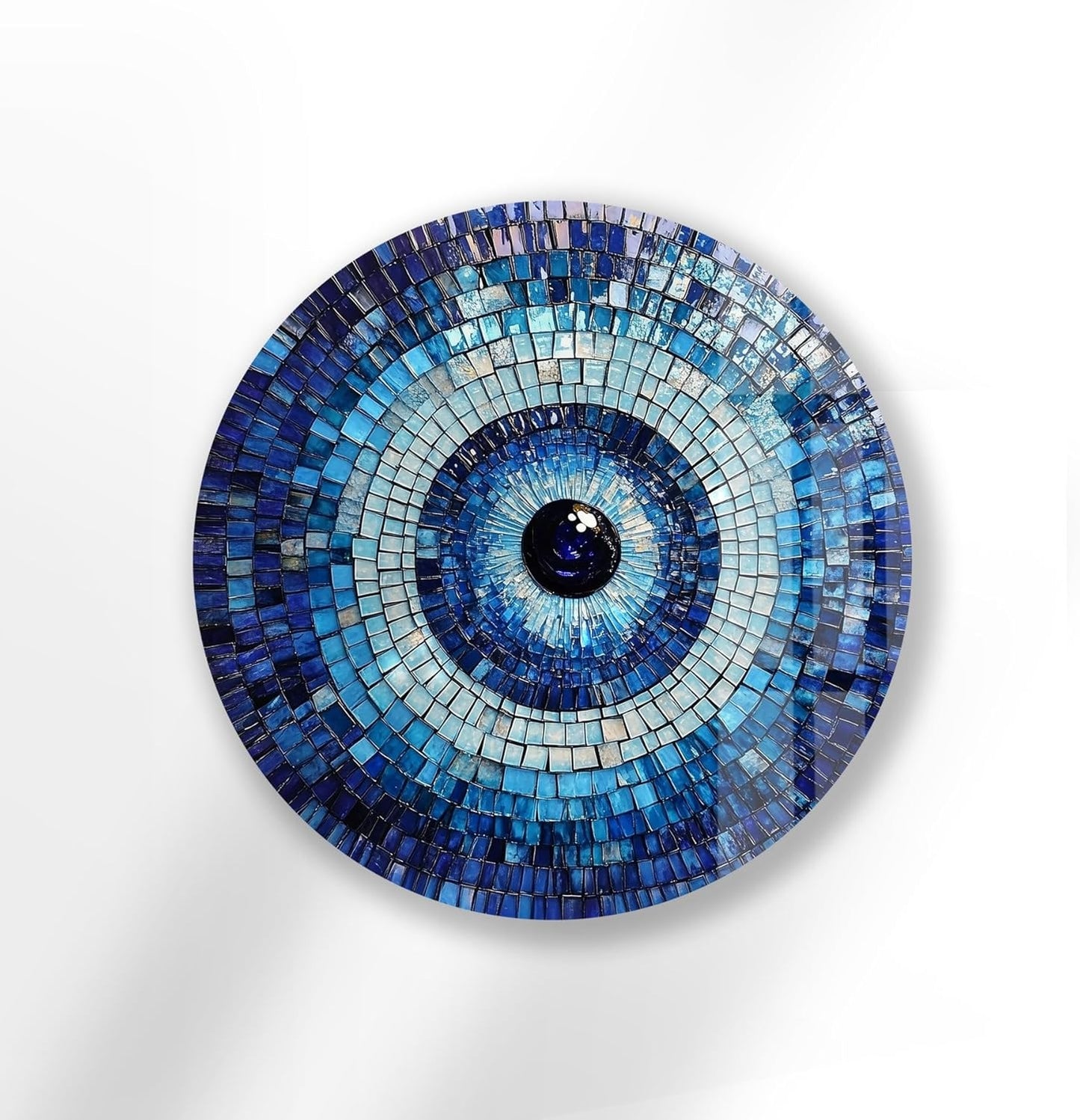 My Photostation.com 24''(60cm) Diameter Blue Mosaic Evil Eye Round Glass Wall Art Tempered Glass Printing Wall Decor Large Wall Art Wall Hangings