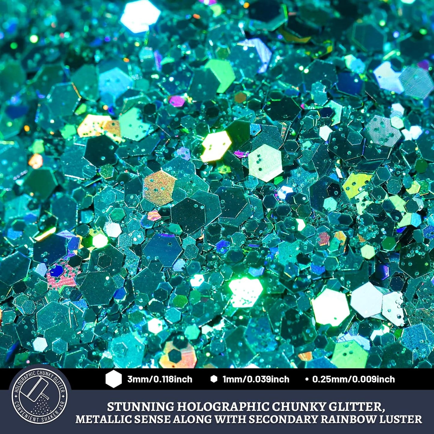 LEOBRO Blue Glitter, 160G/5.64OZ Holographic Chunky Glitter for Crafts, Resin, Body Nail, Tumblers,Party Decorations, (Peacock Blue)