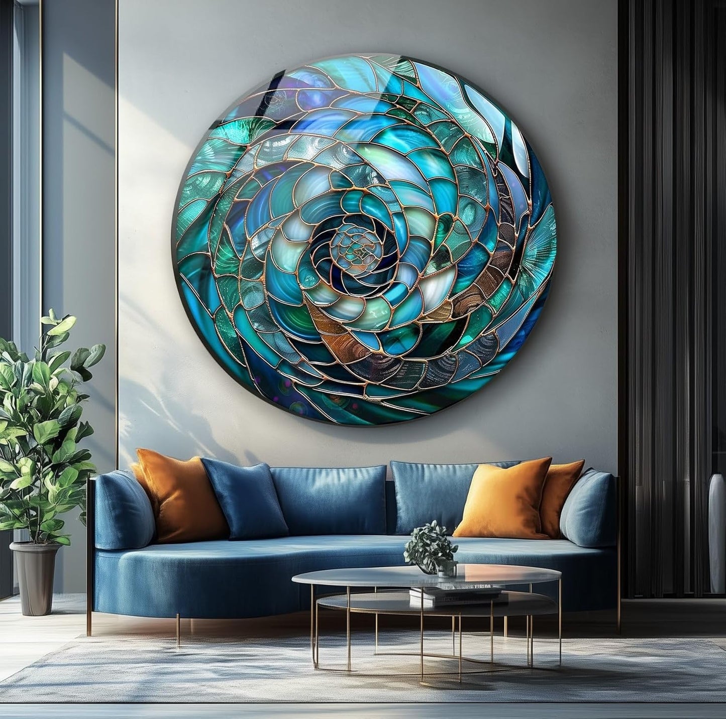 My Photostation.com 27.5''(70cm) Diameter Ocean Vortex Spiral Round Glass Wall Art Tempered Glass Printing Wall Decor Large Wall Art Wall Hangings