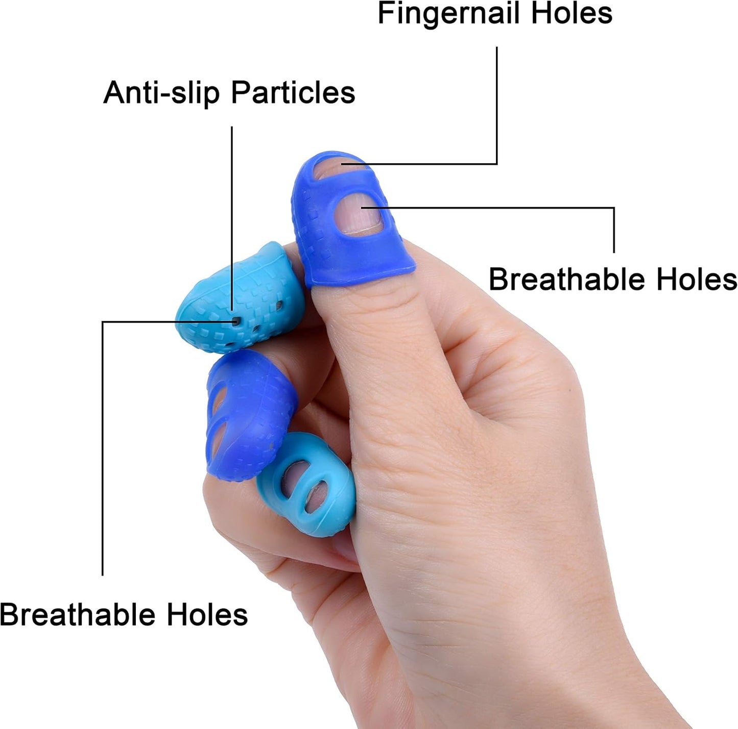 Wisdompro 16 Pcs Finger Tips, 4 Sizes Silicone Thimble Fingertip Grips Thumb Protectors Pads Cover for Hand Sewing, Paper Sorting, Page Turning, Money Counting, Guitar Playing - Blue, Aqua