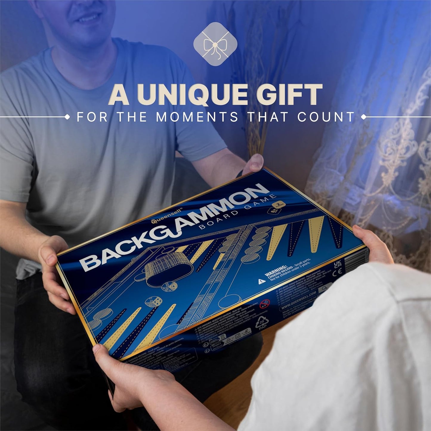 Backgammon Sets for Adults – 15-Inch PU Leather Board Game – Classic 2-Player Travel Backgammon Set with 32 Playing Pieces, Dice, and Cups