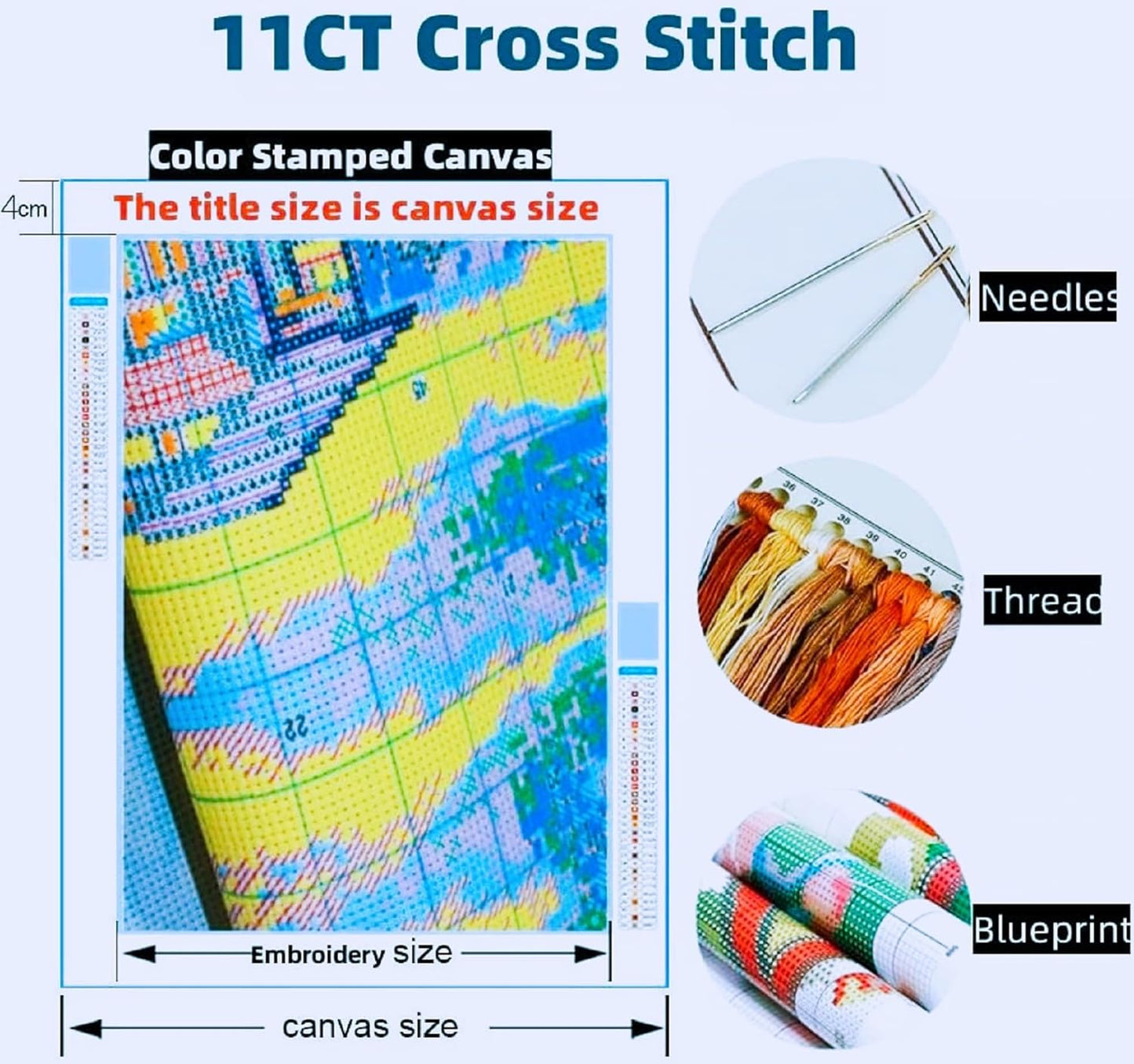 Joyhoor Stamped Cross Stitch Kits for Beginners, Needlepoint Kits for Adults, 11CT Counted Embroidery Kits-Colorful Dandelion 18x18 inchs
