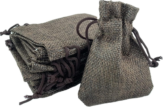 Palmhomee Pack of 25 Burlap Gift Bags with Drawstring Linen Jewelry Pouches Wedding Hessian Jute Bags for Birthday and Treat Pouches Party Wedding Favors Gift (2.8x3.6 Inch, Coffee)