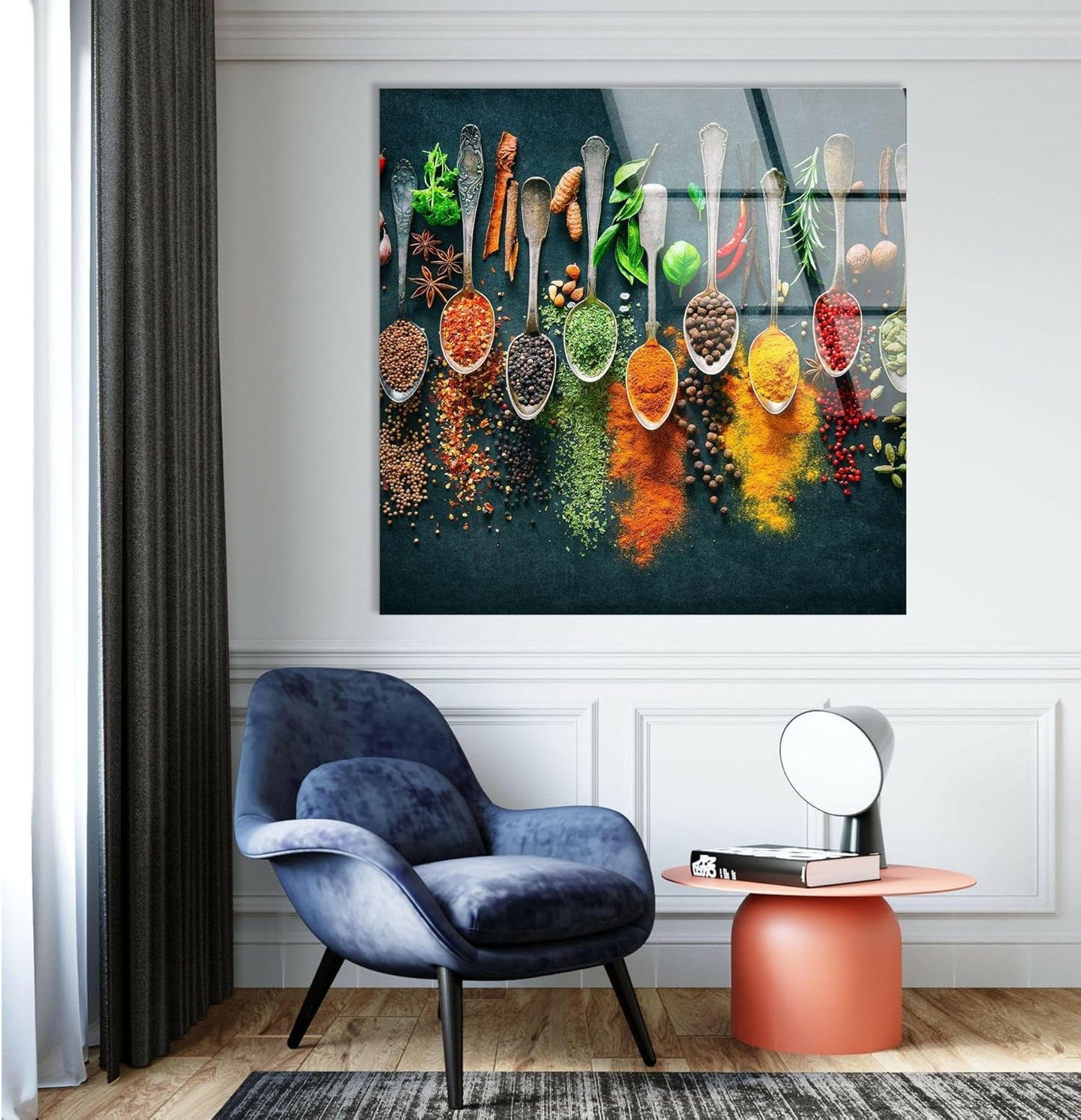 My Photostation.com 30Wx24H'' Spoon Spices Glass Wall ArtTempered Glass Printing Wall Decor Large Wall Art Wall Hangings