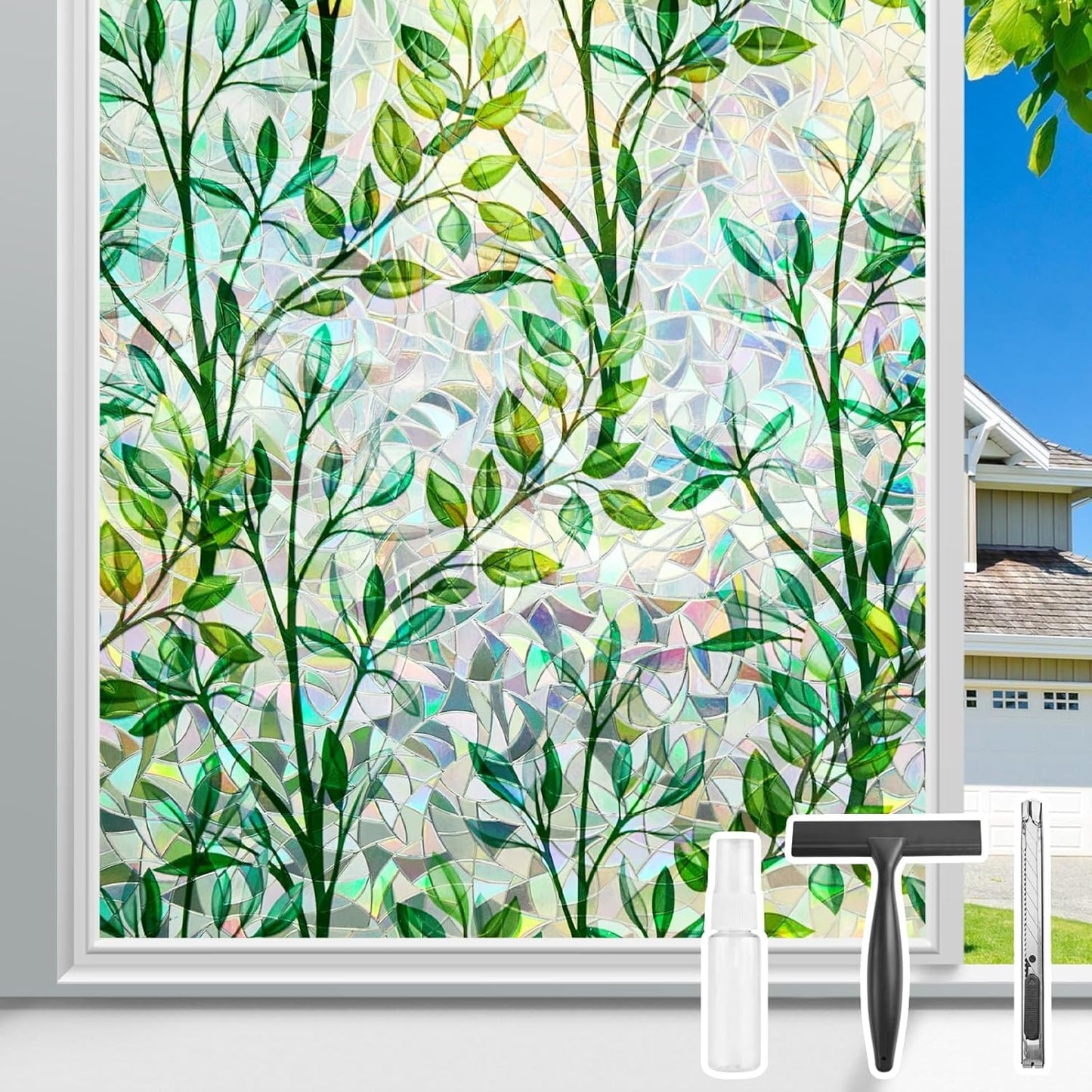 Donox Window Privacy Film, 3D Decorative Window Vinyl Decorative Stained Glass Window Film, Anti-UV Sun Blocker Heat Control for Home, 45.2 Inch x 6.5 Feet (with Installation Tool)