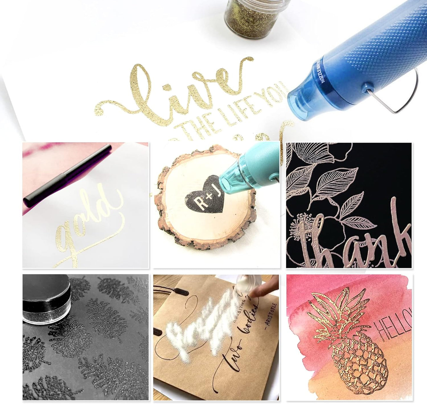 Embossing Kit with Heat Tool Bundle, Embossing Powders, Complete Embossing Starter Kit, Clear Embossing Pen, Embossing Ink Pad, 8X 10ml Embossing Powders for Crafts