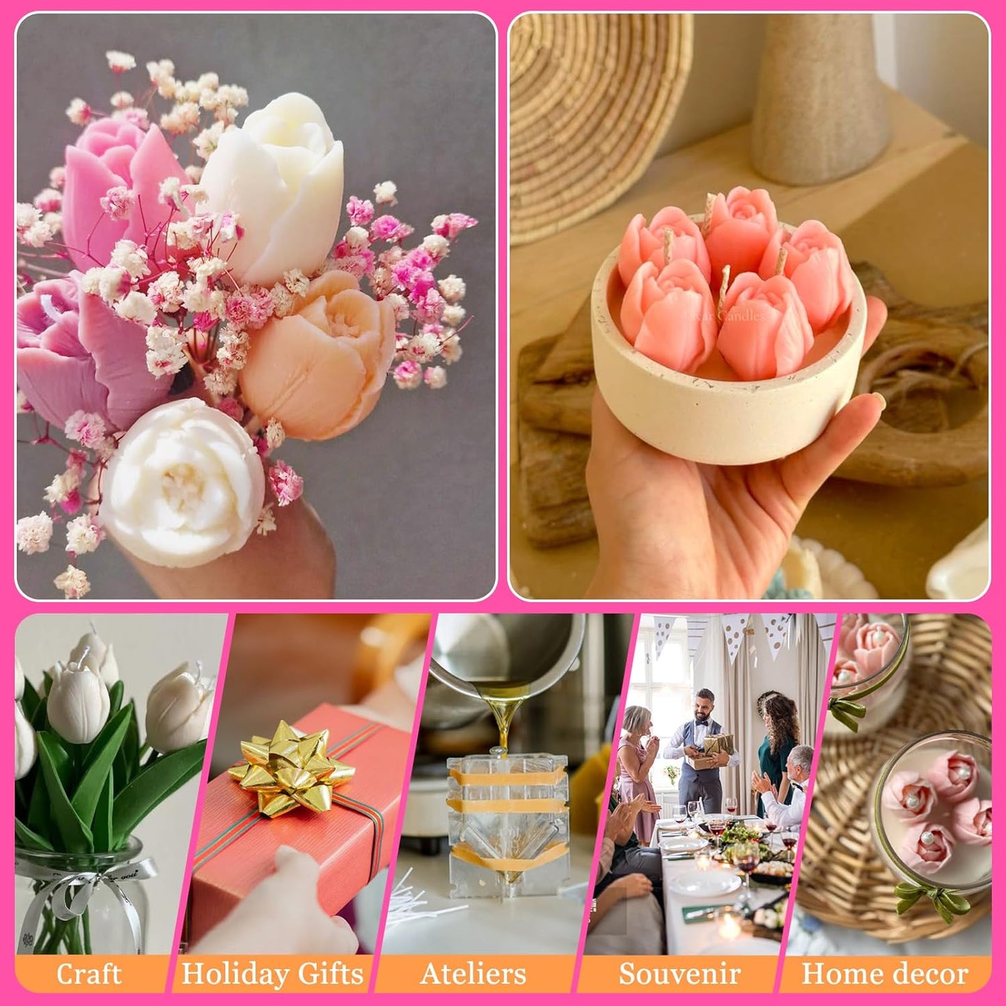 JDH 3 PCS Tulip Flower Silicone Molds 3D Floral Resin Candle Soap Mold,Candle molds for Candle Making for DIY Resin Crafts,Cake Decoration,Flower Fondant & Home Decor Casting