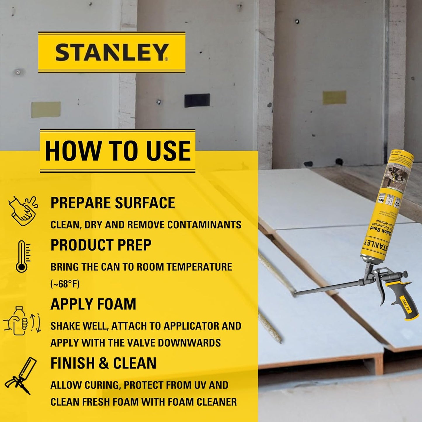 Stanley Quick Bond Adhesive Foam - 1x24oz, Reliable Bond Adhesive for Various Materials, Strong bonding, No Mixing, Gun Use, Gun NOT Included | 1 Pack
