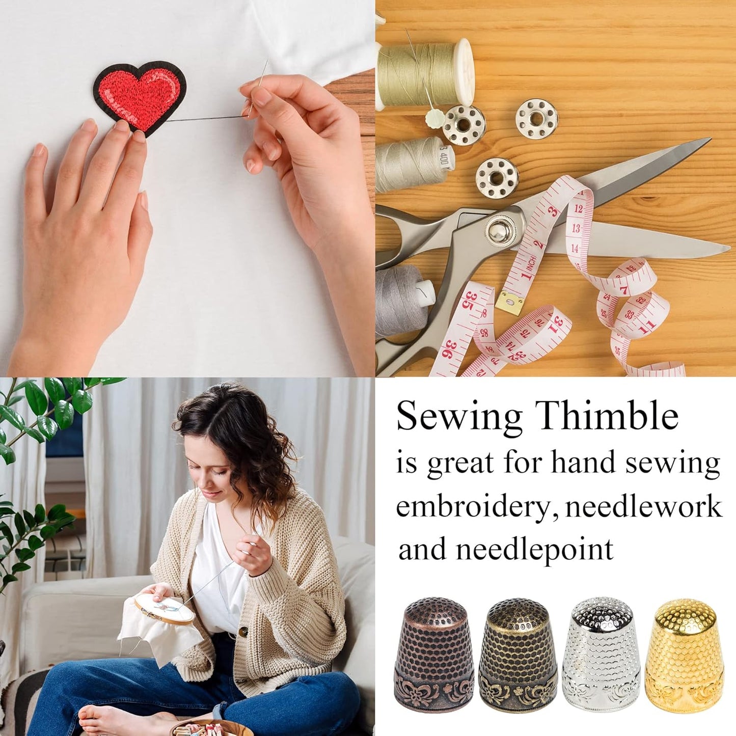 J.CARP 4Pcs Sewing Thimble, Dazzle Color Sewing Thimble Finger Protector, Finger Shield Fingertip Thimble Sewing Quilting Craft, Accessories DIY Sewing Tools