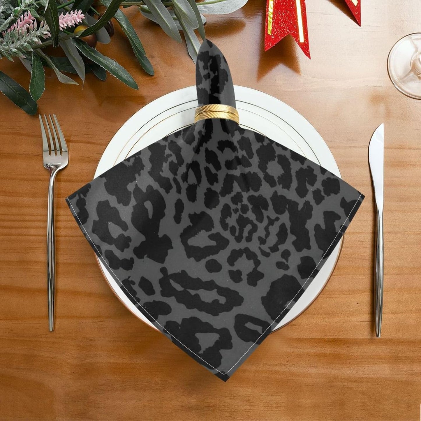 ALAZA Dark Gray Cheetah Leopard Print Cloth Napkins Set of 6, 20x20 Inch Washable and Reusable Napkin for Decoupage Dinner Party Everyday Use