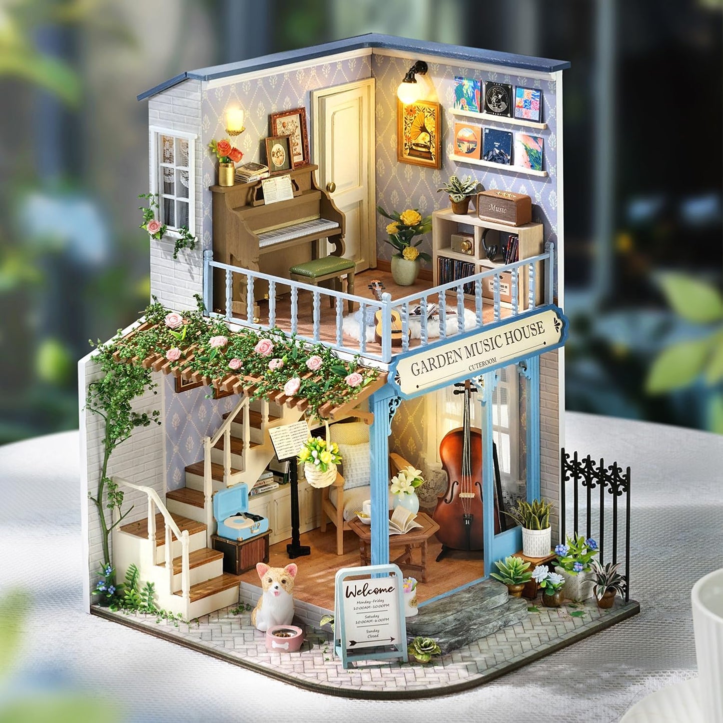 TuKIIE DIY Miniature House Kit with Furniture, 1:24 Scale Creative Room Wooden Mini Dollhouse Plus Dust Proof & Music Movement for Kids Teens Adults(Symphony of Bliss)