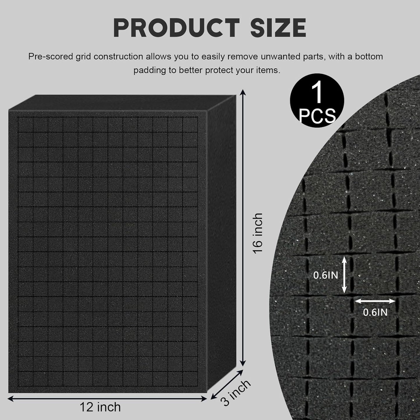 Pick and Pluck Foam Sheets, 1Pcs 16 x 12 x 3 Inch Pick Apart Foam Insert for Camera Storage, Crafts, Tool Box, Storage Drawer