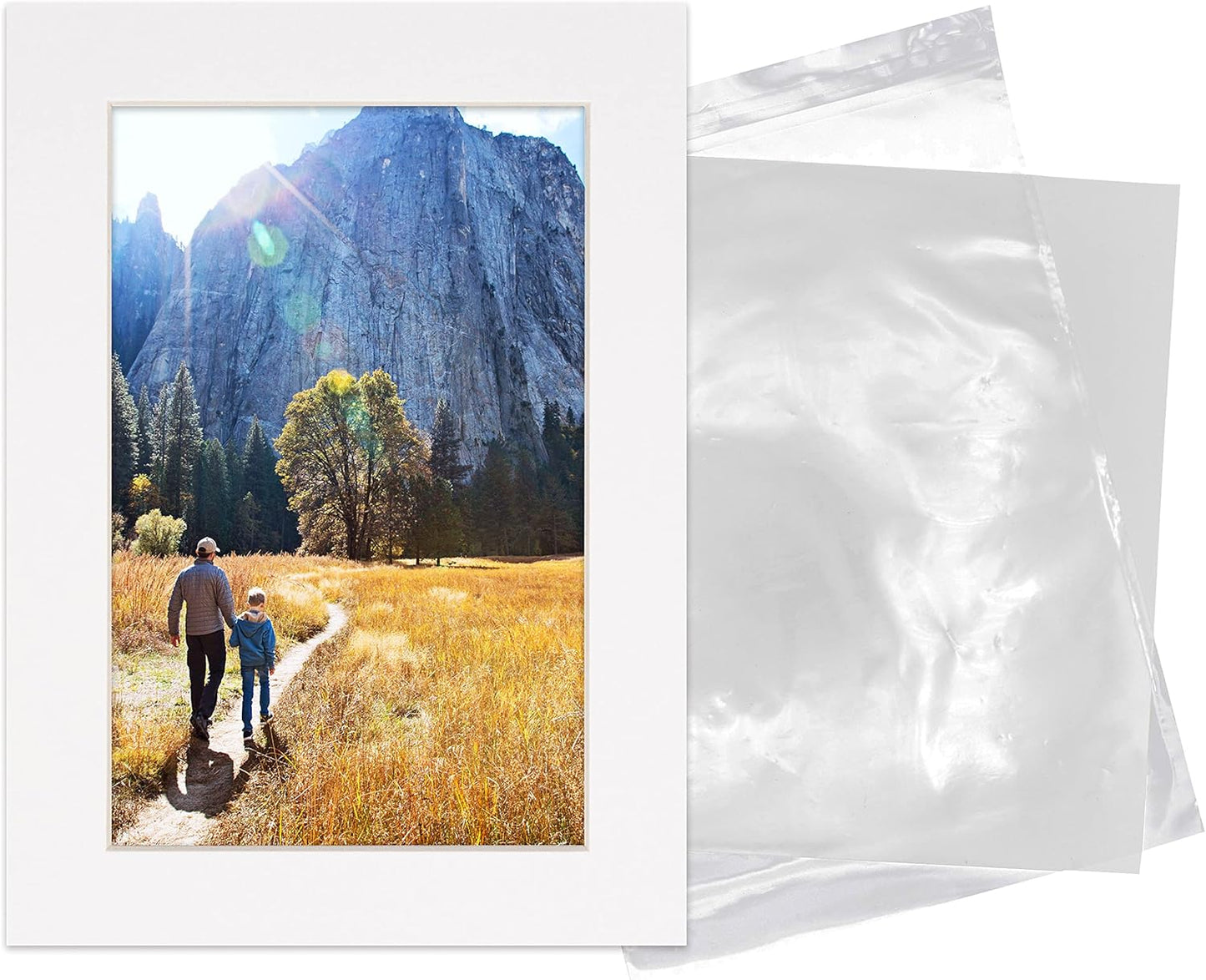 5x7 Mat for 8.5x11 Frame - Precut Mat Board Acid-Free Show Kit with Backing Board, and Clear Bags White 5x7 Photo Matte Made to Fit a 8.5x11 Picture Frame Matboard for Framing, Pack of 100 Mats