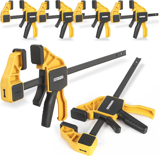 6 Pack Bar Clamps for Woodworking – 2 Pcs 12" & 4 Pcs 6" Quick Grip Clamps Set with 150 lbs Force – Wood Clamps for Gluing, Carpentry, DIY, and Metalworking (Combo Sizes, 6 Pack)