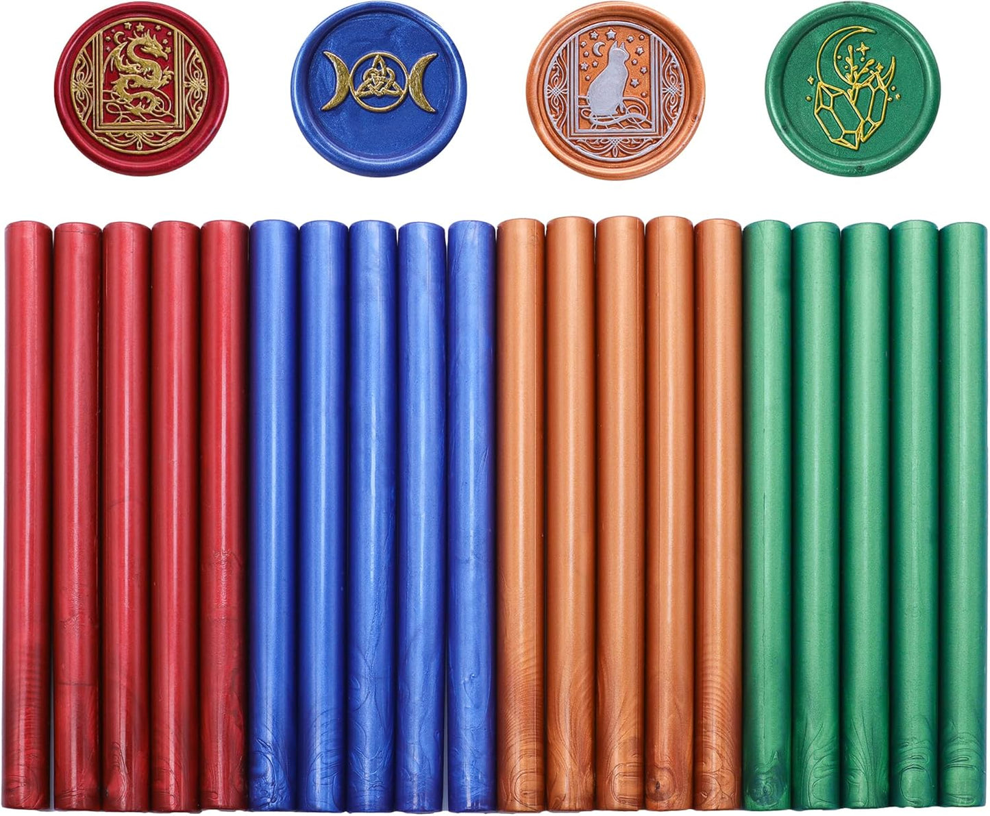 SWANGSA 20 Pieces Glue Gun Sealing Wax Sticks Metallic Gold Red Green Blue for Wax Seal Stamp, Great for Wedding Invitations, Cards, Envelopes, Wine Packages, Gift Wrapping (Mixed Color)