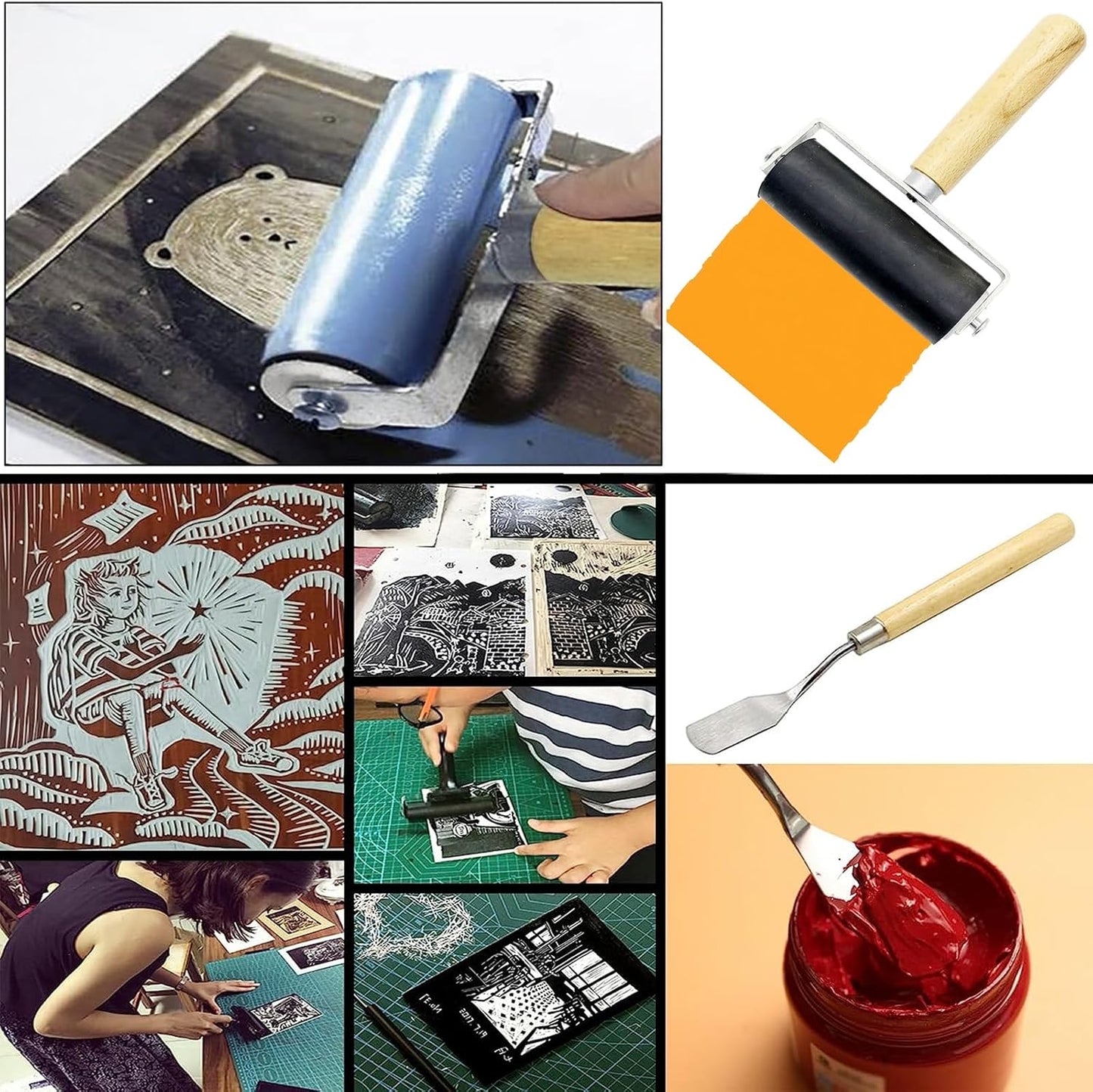 HRJZF Rubber Brayer Roller Set, 16 Pack, 1.4 Inch, Printmaking and Stamping Tools
