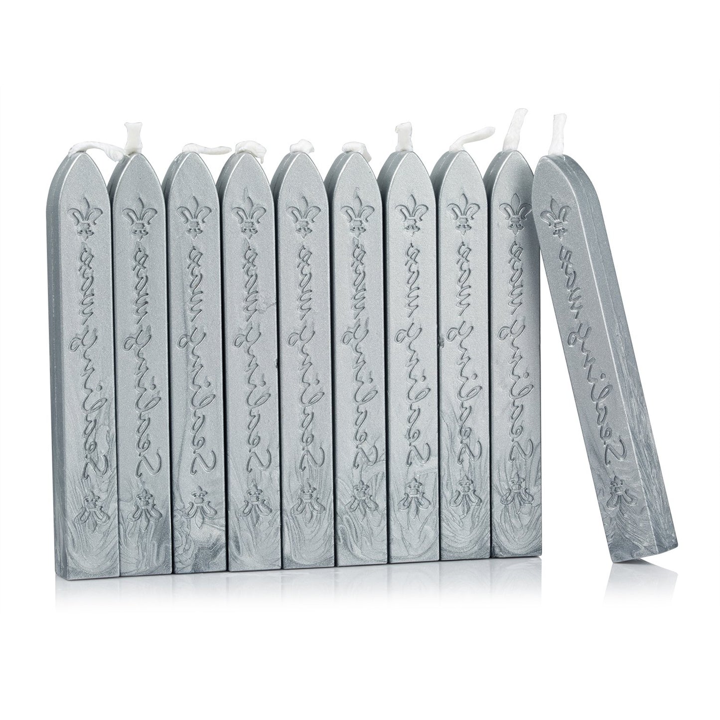 Mceal Sealing Wax Stick with Wick Flower De Luce of France Retro 10 Pieces Pack(Silver Grey)