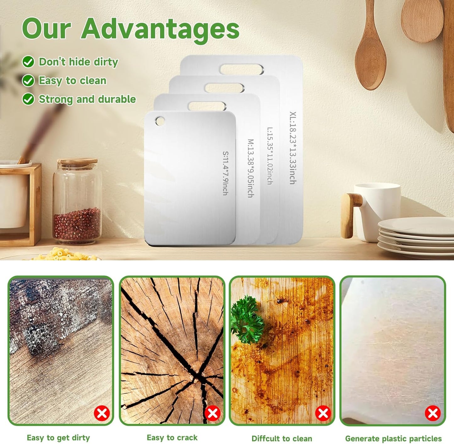 Titanium Cutting Board - 2025 New Upgrade 100% Pure Titanium Cutting Boards for Kitchen Double Sided Non Toxic Cutting Board,Hygiene Durable Dishwasher Safe Chopping Board (3PC:S+M+L)