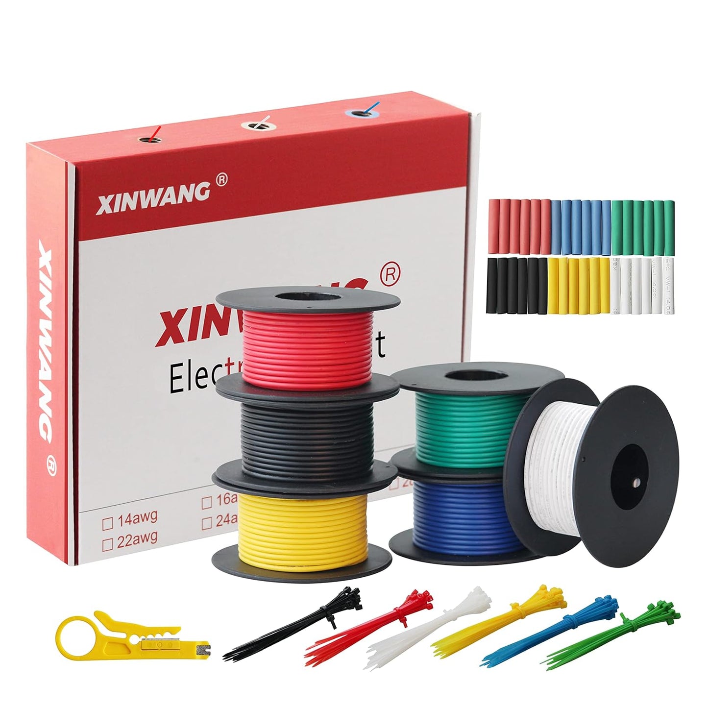 20 Gauge Electrical Wire,20 awg Wire-XINWANG 20 Gauge Stranded Tinned Copper Wire with PVC Insulation(OD:1.8 mm) 6 Colors,23ft Each, Hook Up Wire Kit
