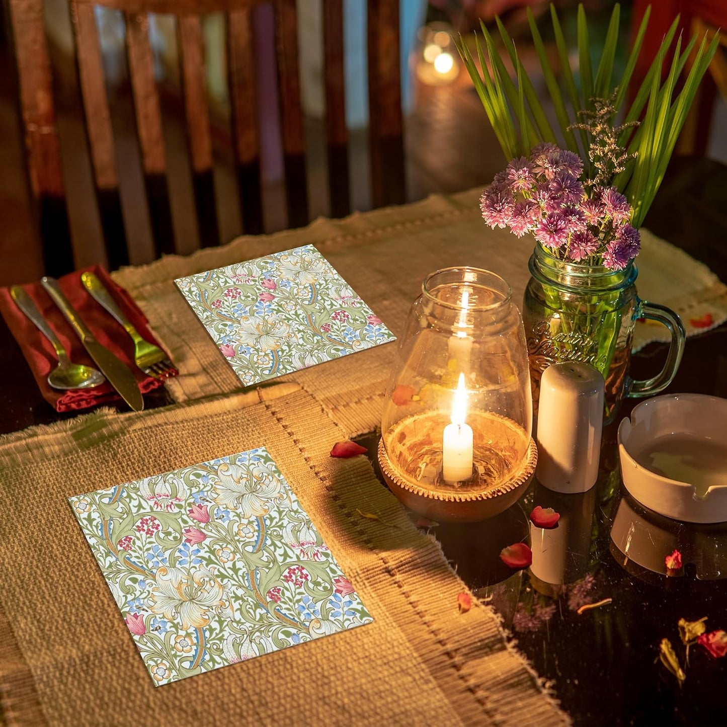 William Morris Party Napkins, 40PCS Greenery Floral Paper Napkins Disposable, Golden Lily White Green Wildflowers Party Supplies for Wedding Bridal Shower Theme Birthday Party Decorations 6.5 Inch