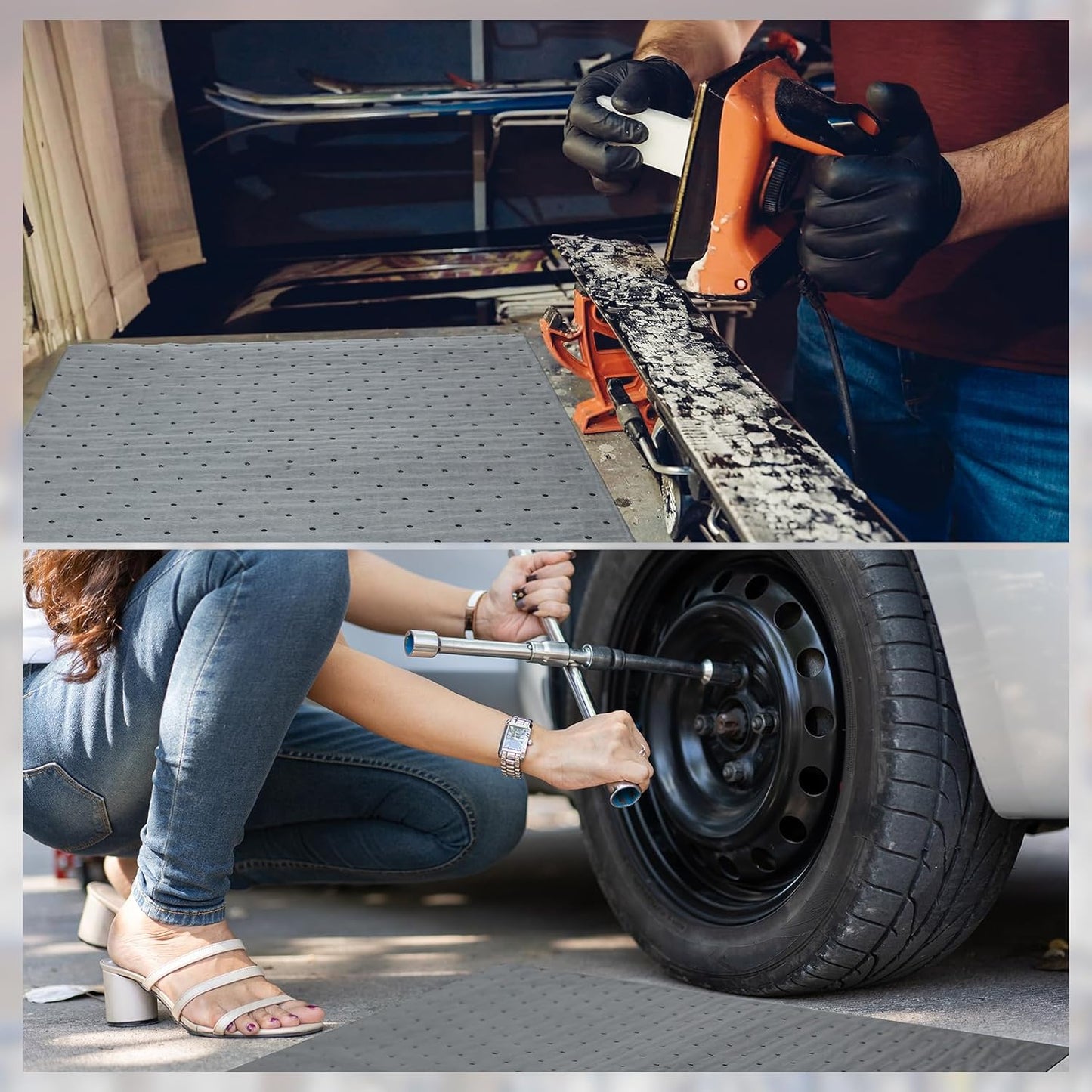 Hoolerry Oil Absorbent Pads Weight Dimpled Pad Garage Accessories Water Absorbent Mat Oil Spill Mat for Absorbing Protecting Home Garage Basement (100 Pcs,Gray,15 x 19.7 Inch)